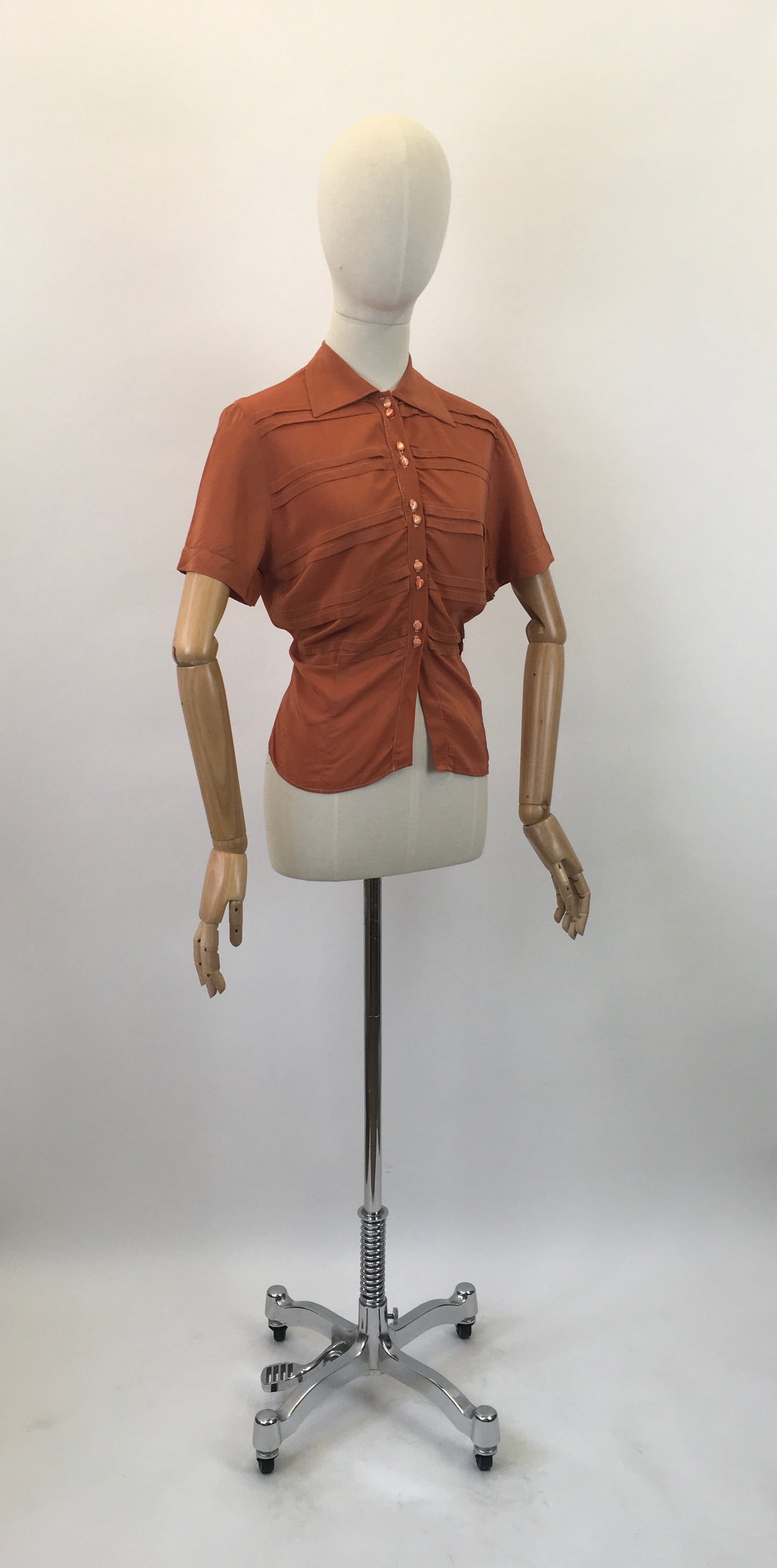 Original 1940's Stunning Silk Blouse by ' Judy Bond' - In A Warm Cinnamon Spice