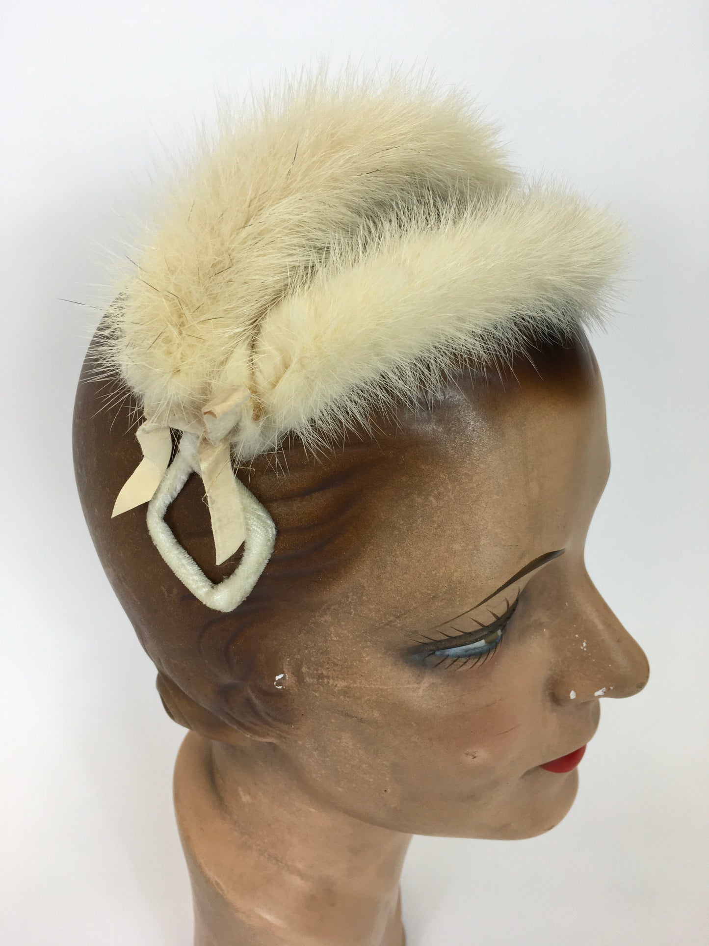 Original 1950’s Stunning Blonde Mink Headpiece - Covered In Cream Velvet
