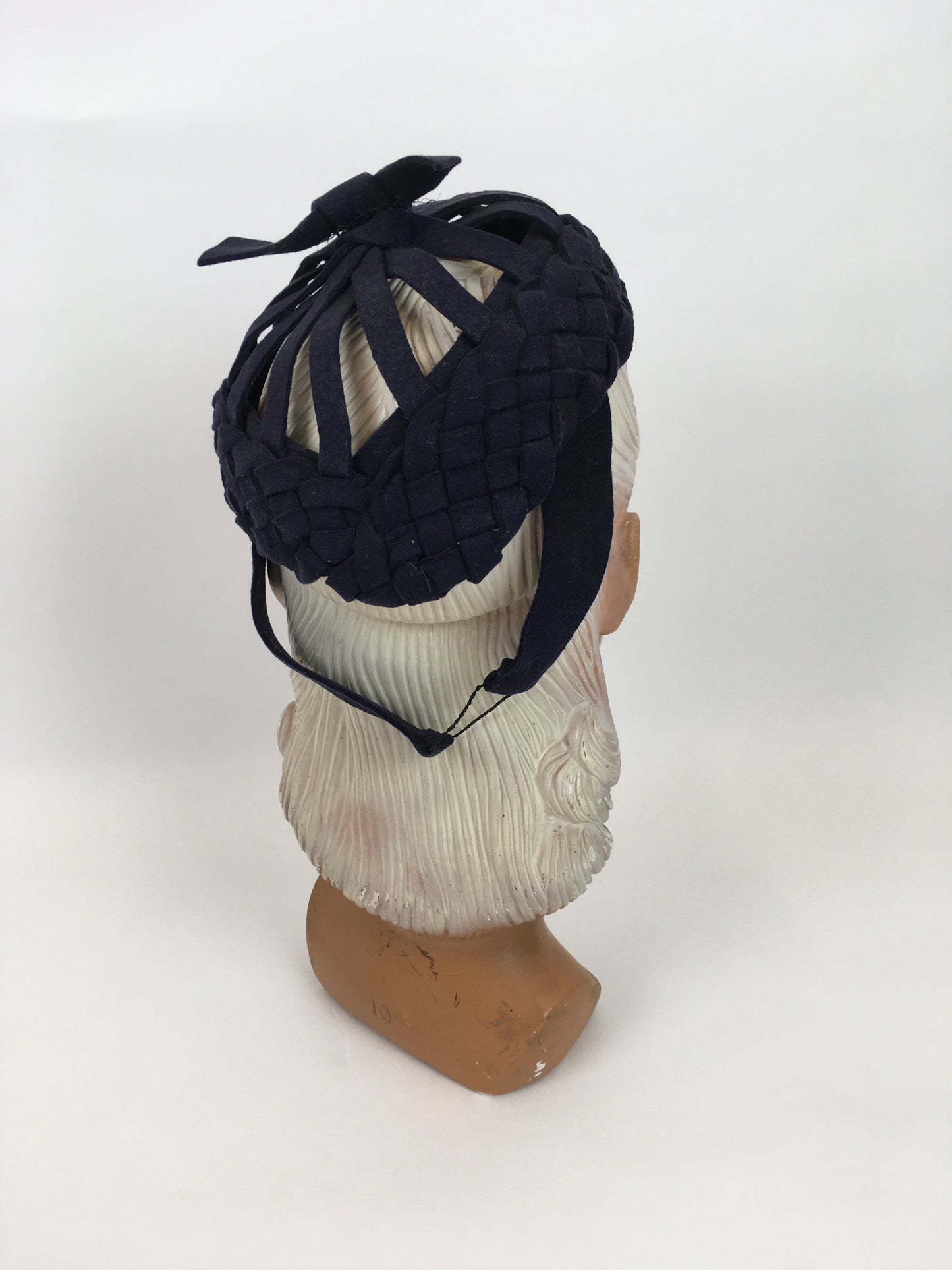 Original 1940s Navy Felt Topper Hat - Featuring Lattice and Weave Felt Work with Bow