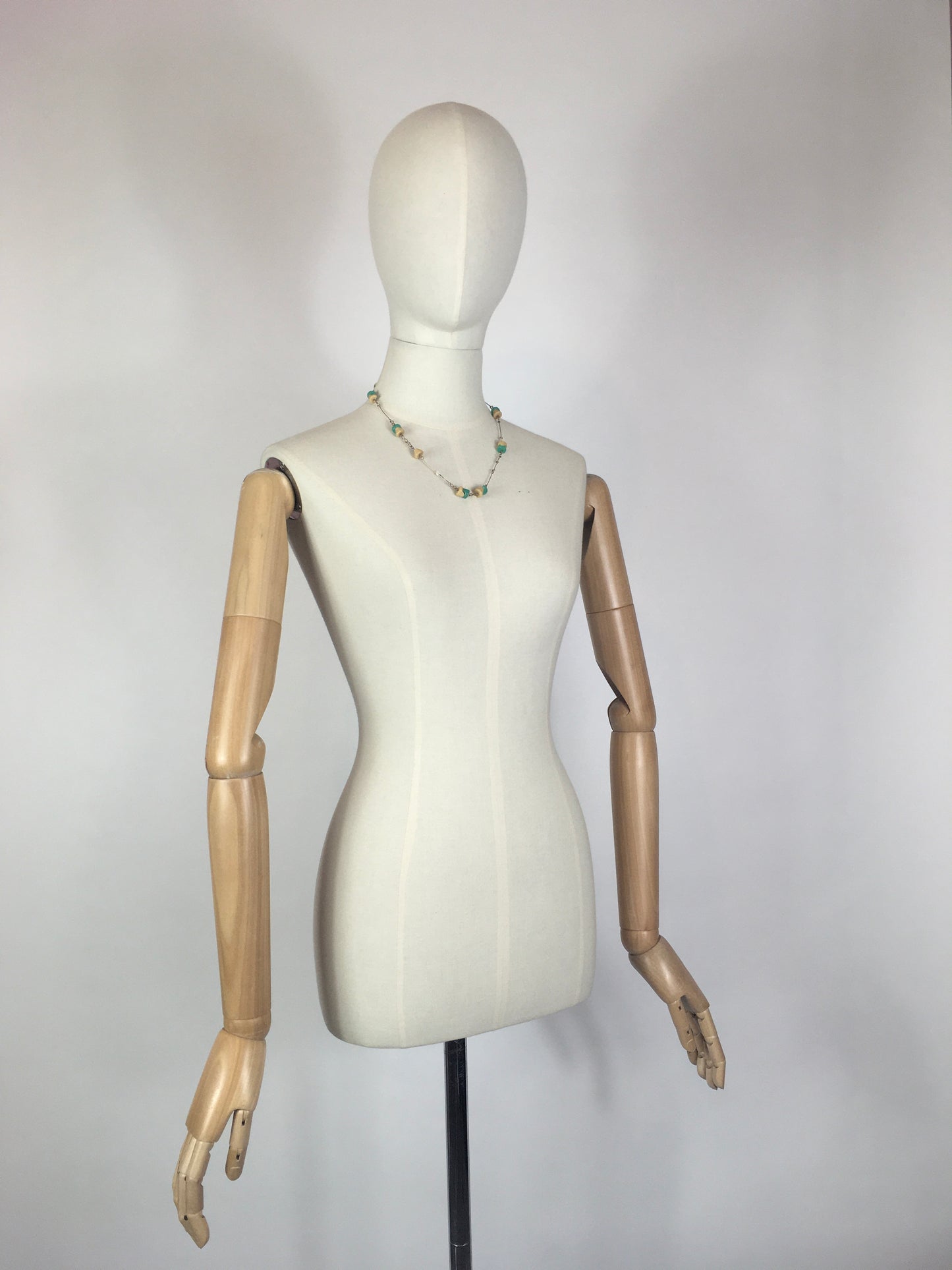 Original 1930’s Deco Necklace - In Turquoise Blue, Cream & Silver