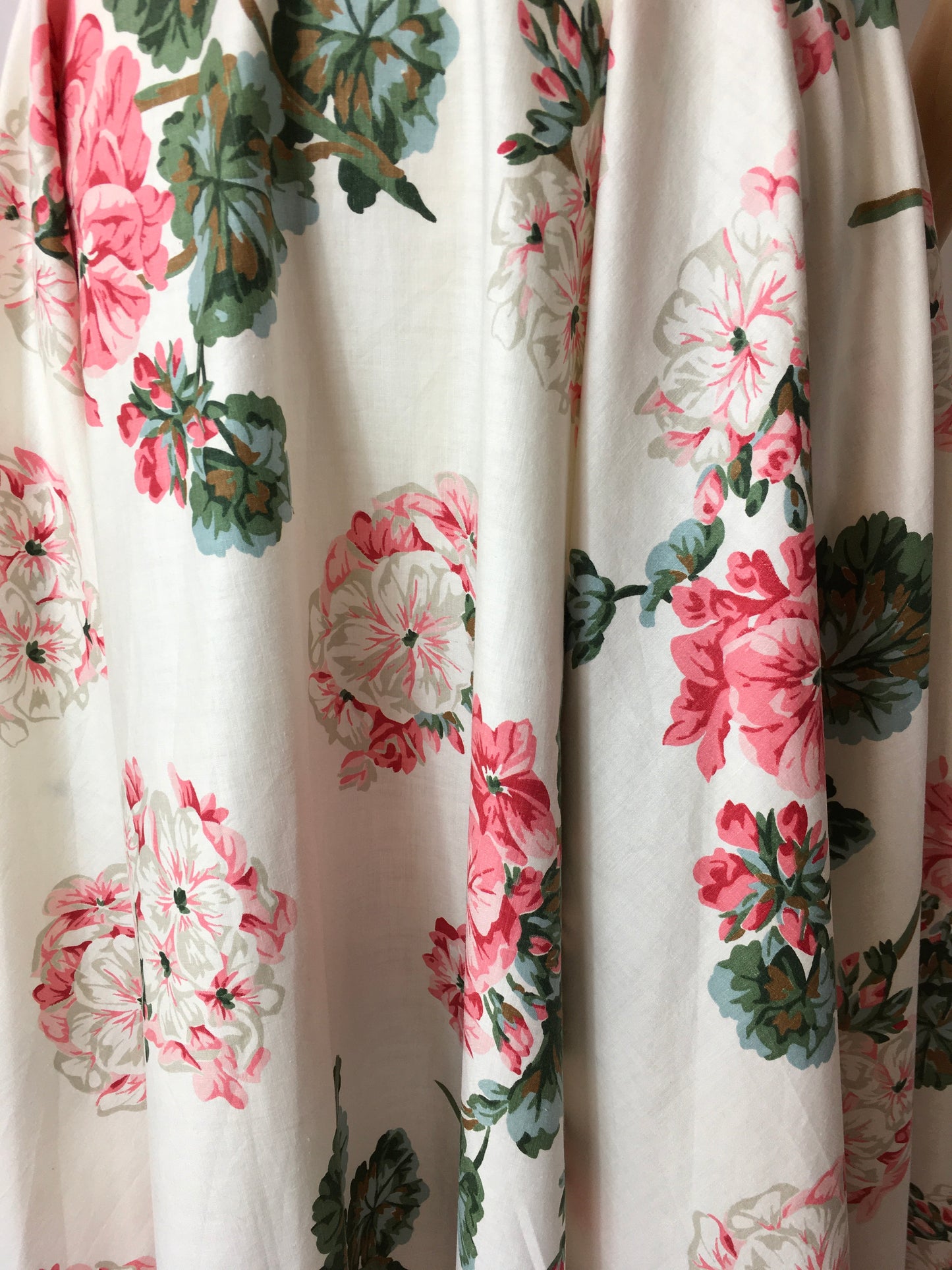 Original 1950s Darling Floral Cotton Sateen Skirt - Lovely Floral in Soft Pinks, rose pinks and warm greens