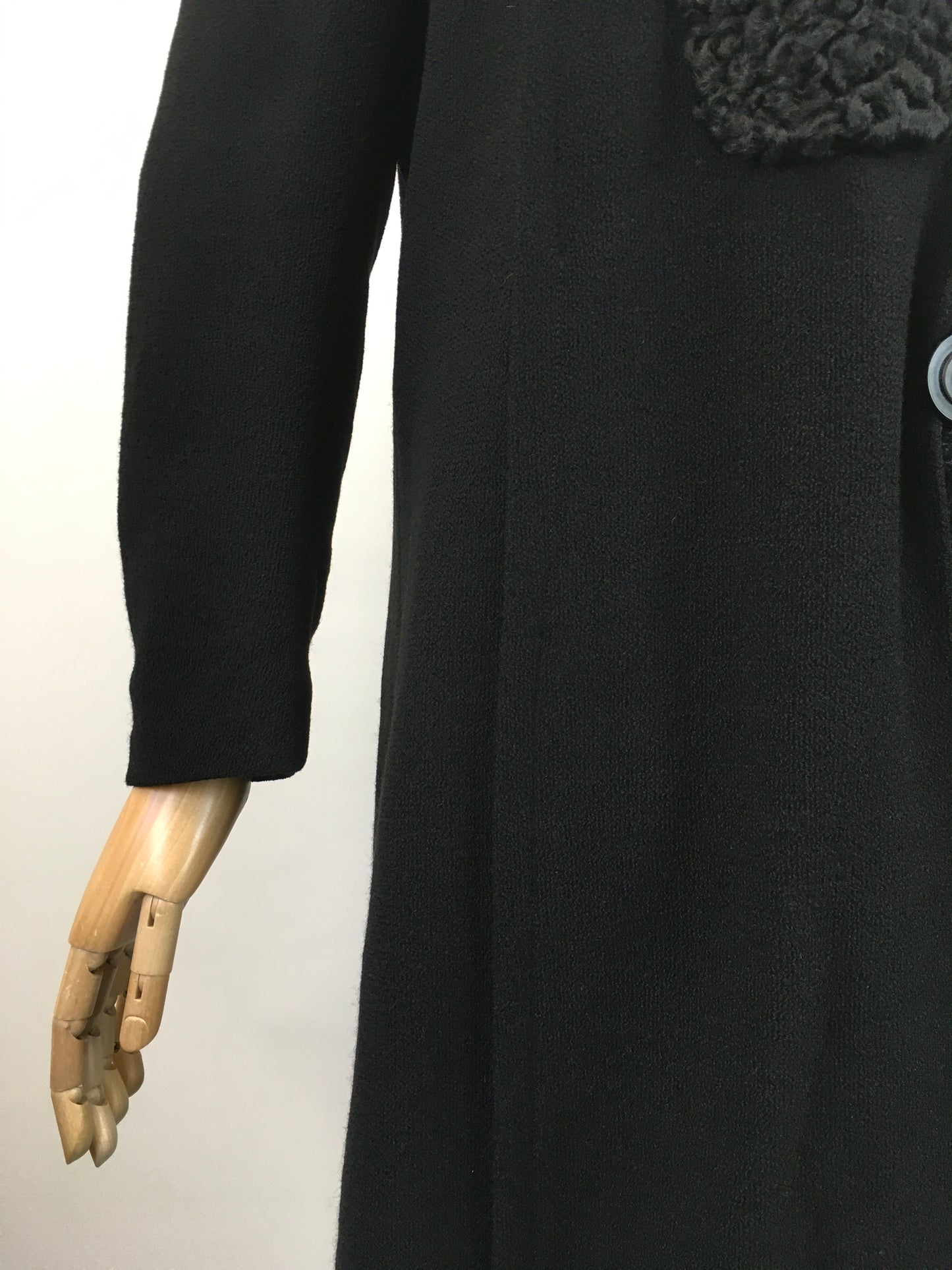 Original 1930's Sensational Black Coat - With Stunning Astrakhan Collar & Yokes