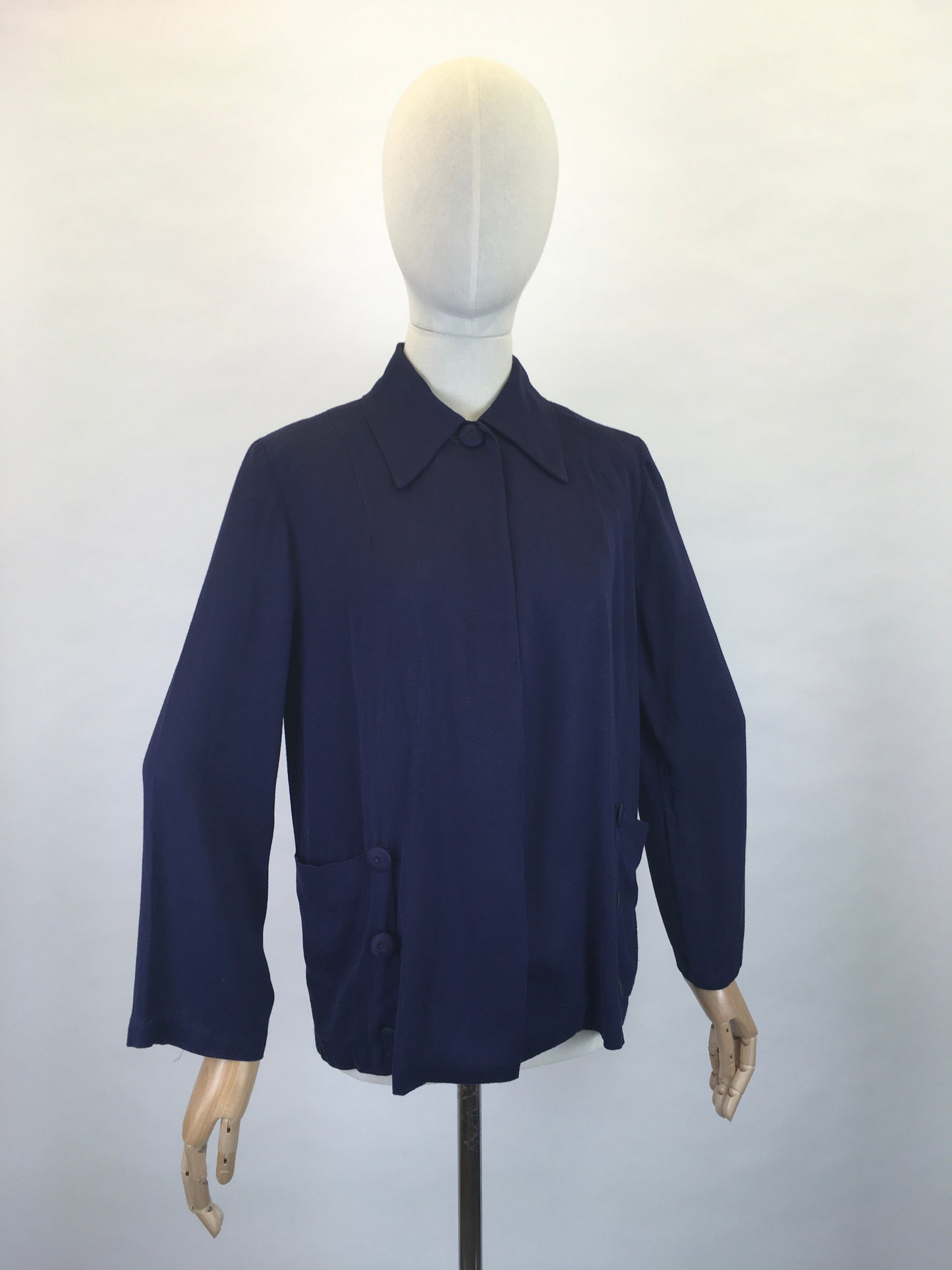 Original 1940s Stunning Navy Swagger Jacket - In a Lightweight Gab Fabric with lovely Button Detailing