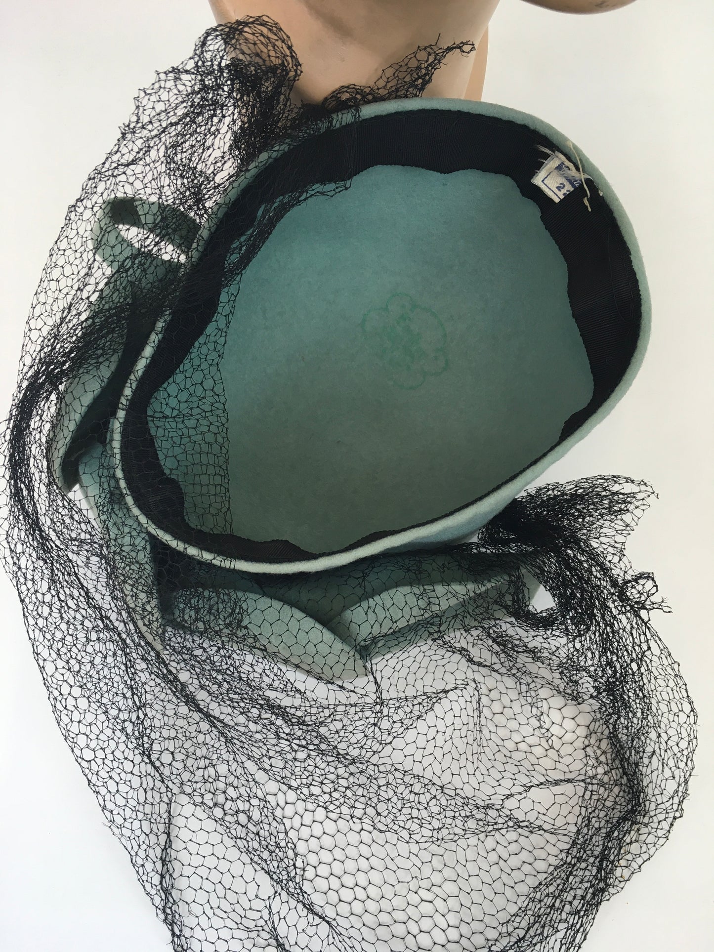 Original 1940’s Darling American Hat in Pale Duck Egg - With Flora Embellishments and Veiling