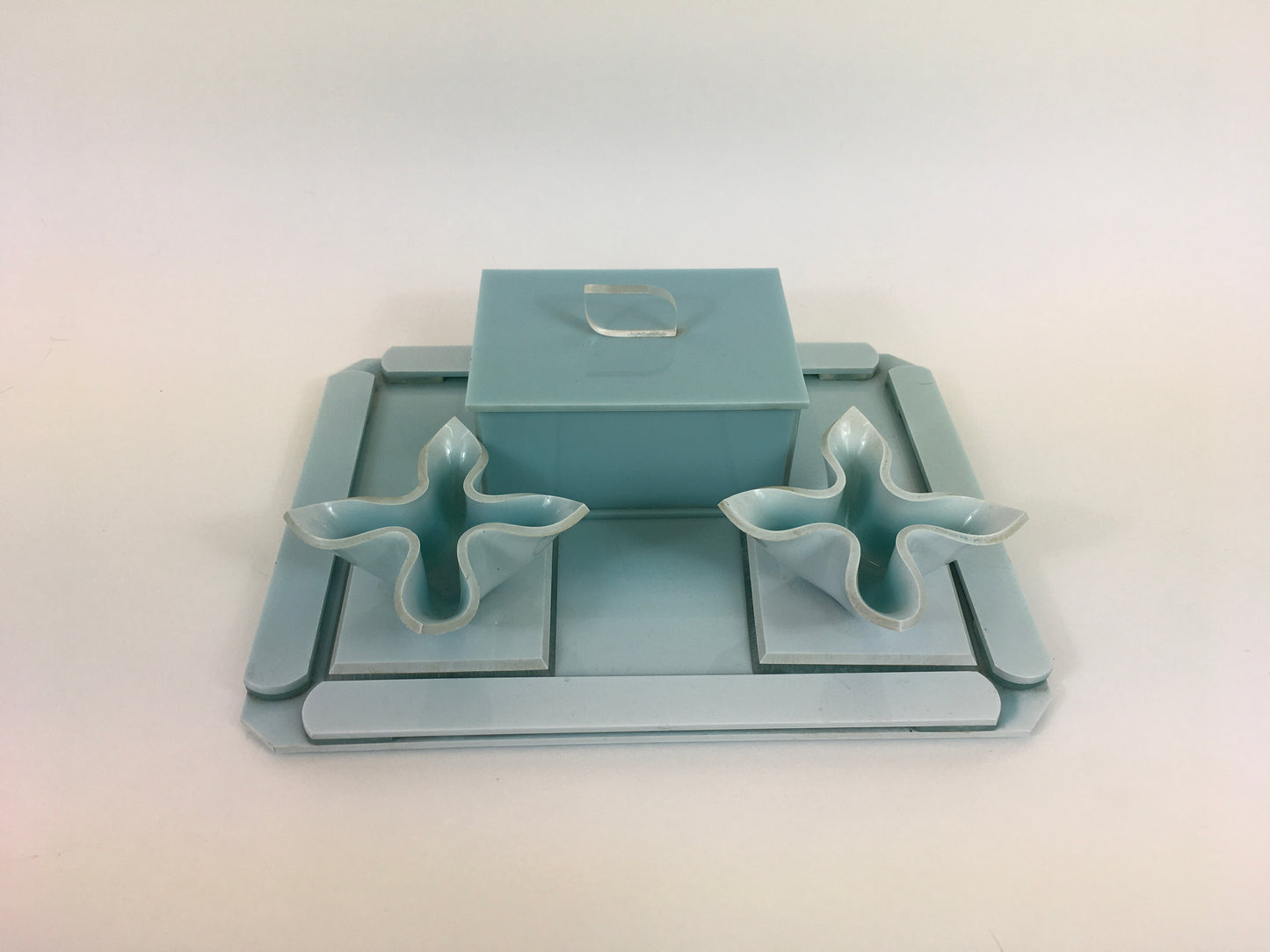 Original 1930s Lucite Vanity Set - In An Exquisite Pale Duck Egg Blue