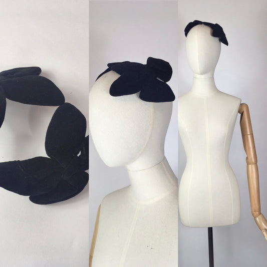 Original 1950’s Black Velvet Headpiece - With Fabulous Bow Shaping