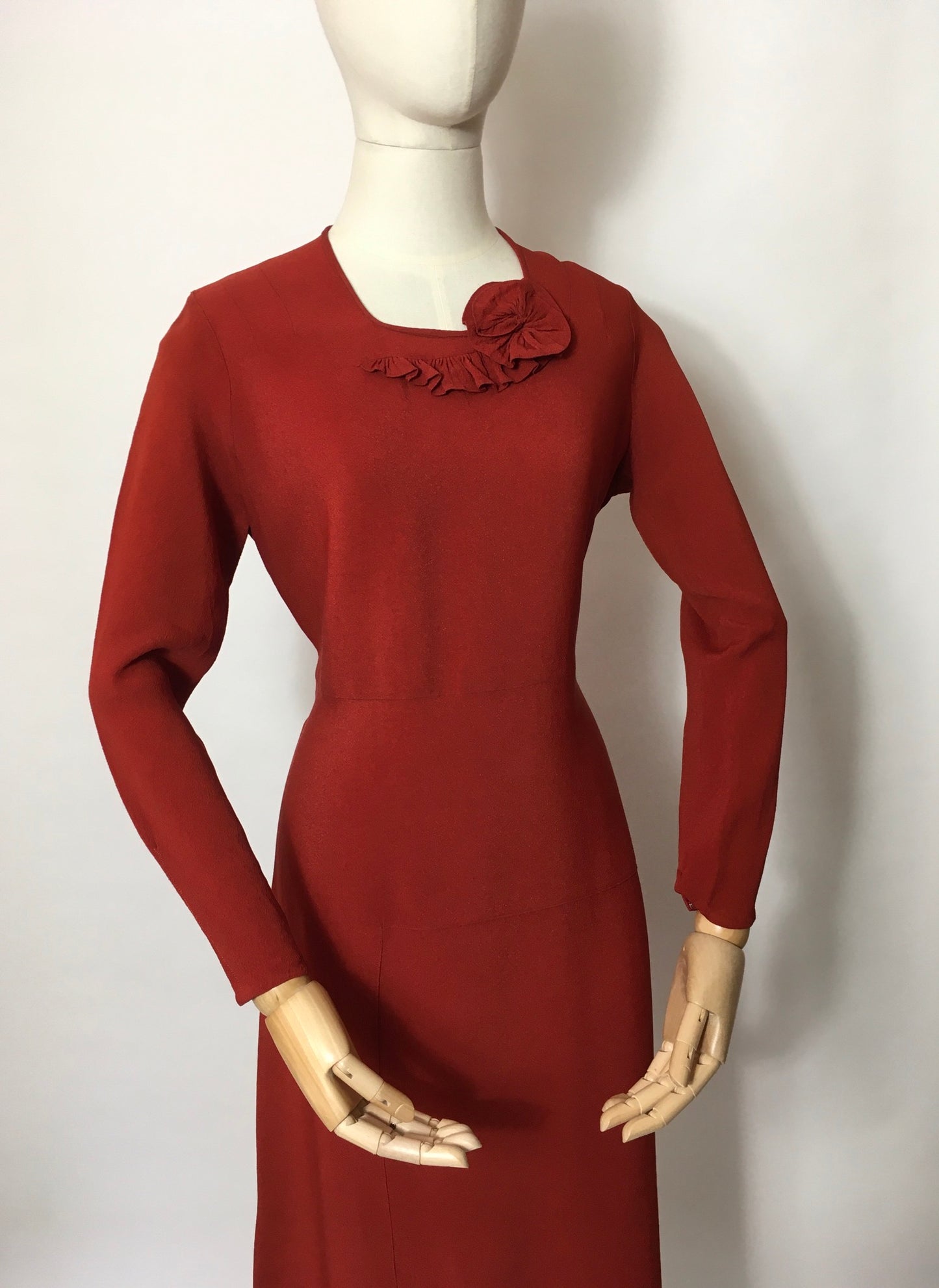 Original 1930’s Day Dress In A Beautiful Rust Crepe - Festival of Vintage Fashion Show Exclusive