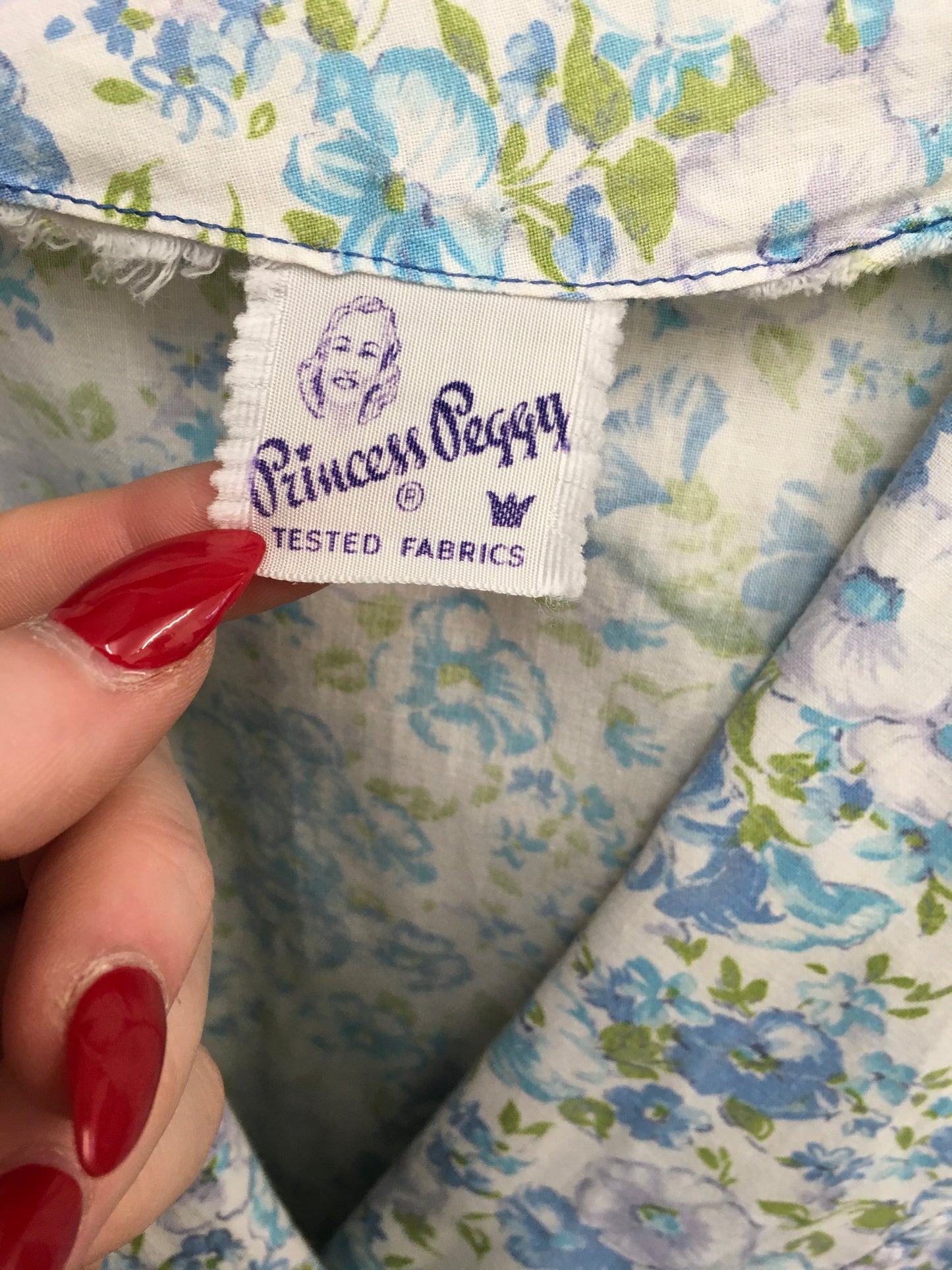 Original 1950’s Floral Cotton Wrap Dress - In A Blue, Green & White Colour Pallet