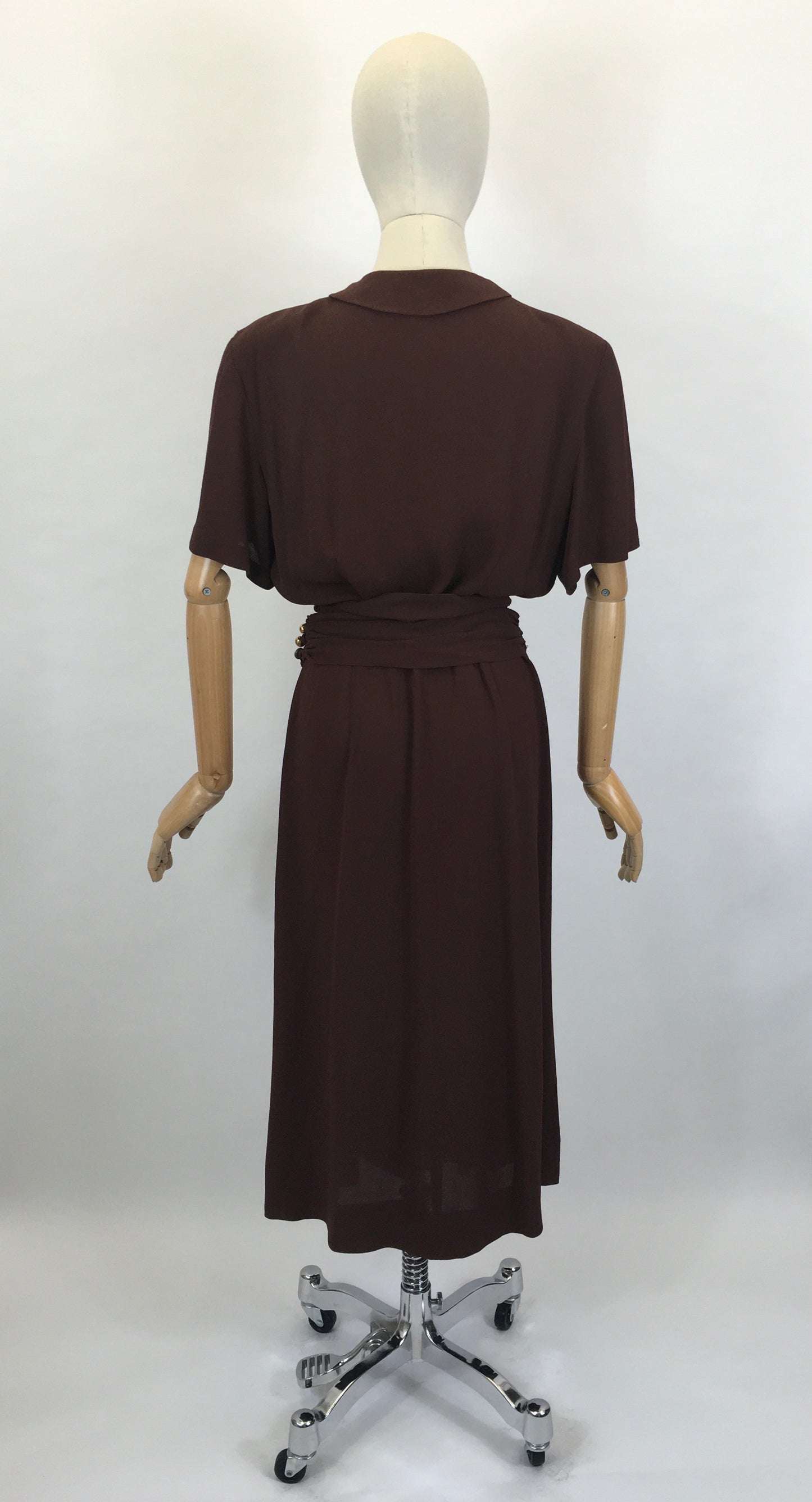 Original 1940’s SENSATIONAL Brown Fine Crepe Dress - ‘ A Jerry Gilden Spectator ‘
