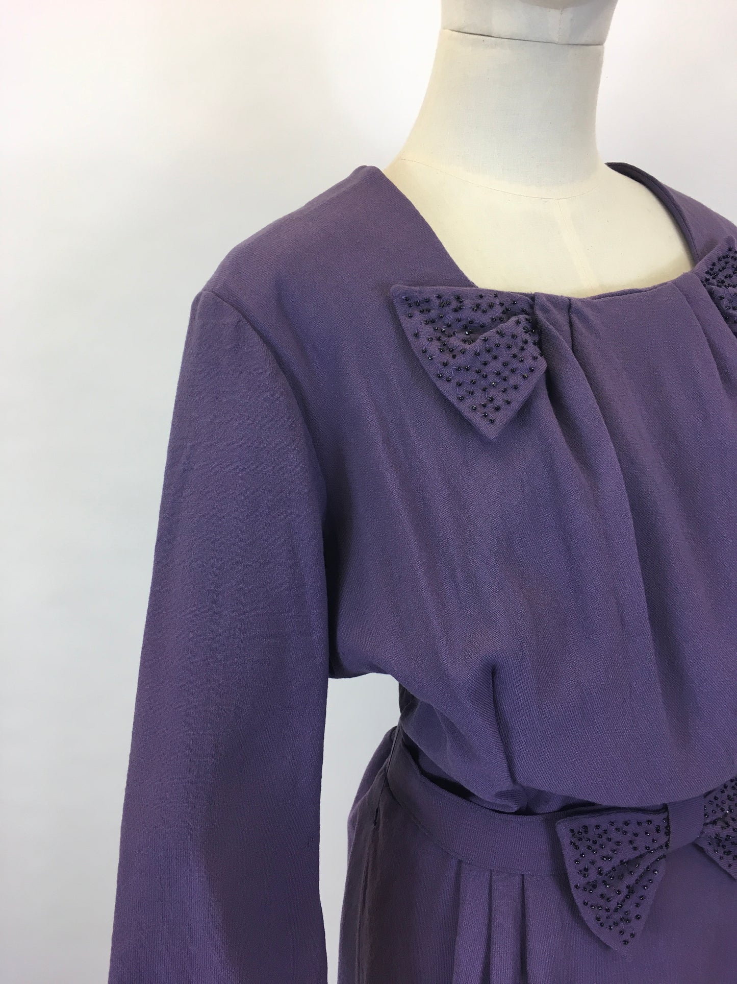 Original 1940’s Cadbury’s Purple Wool Dress - With Beaded Embellishment Details