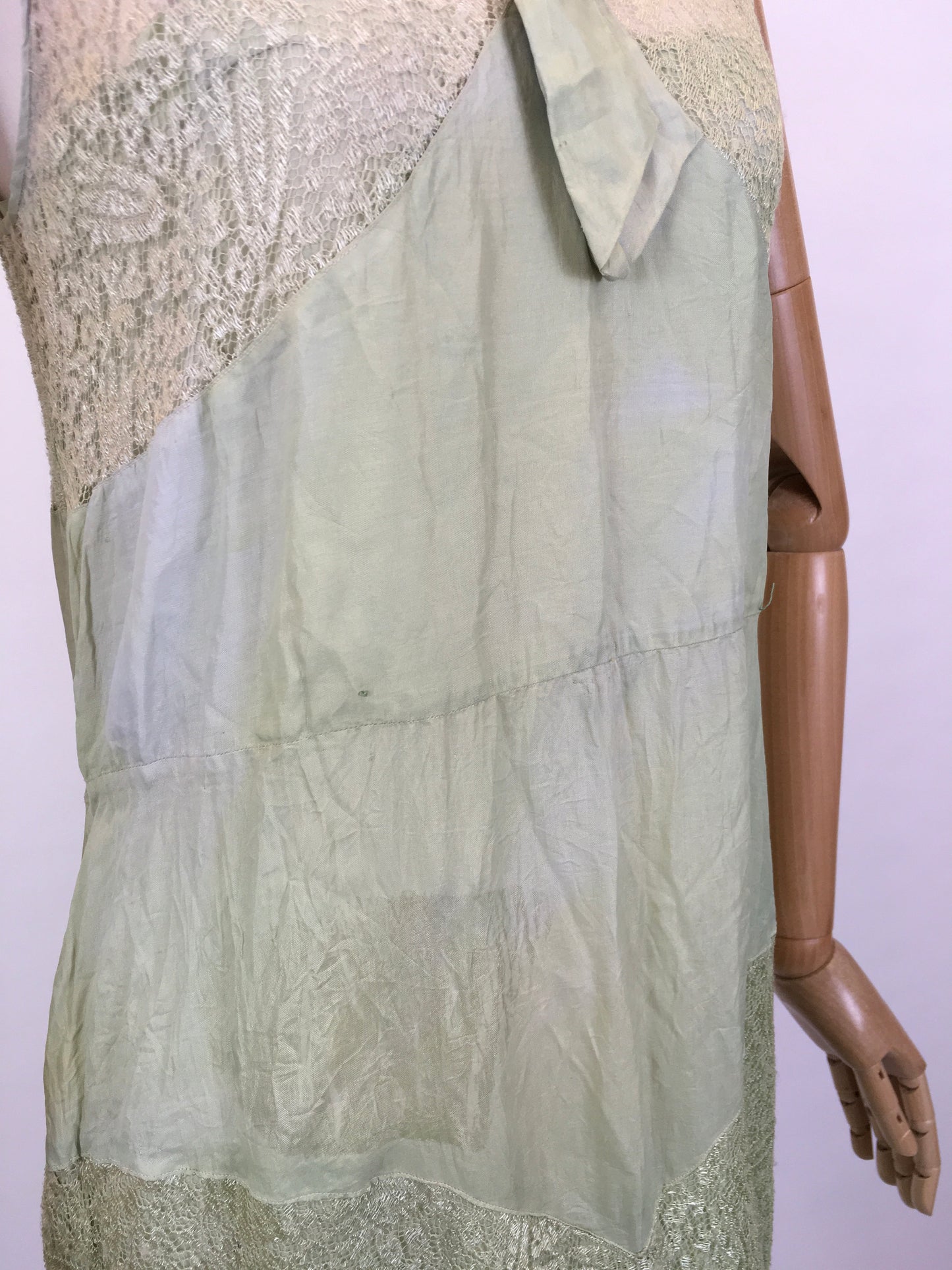 Original As Is 1920’s Stunning Soft Green Dress - In Silk & lace