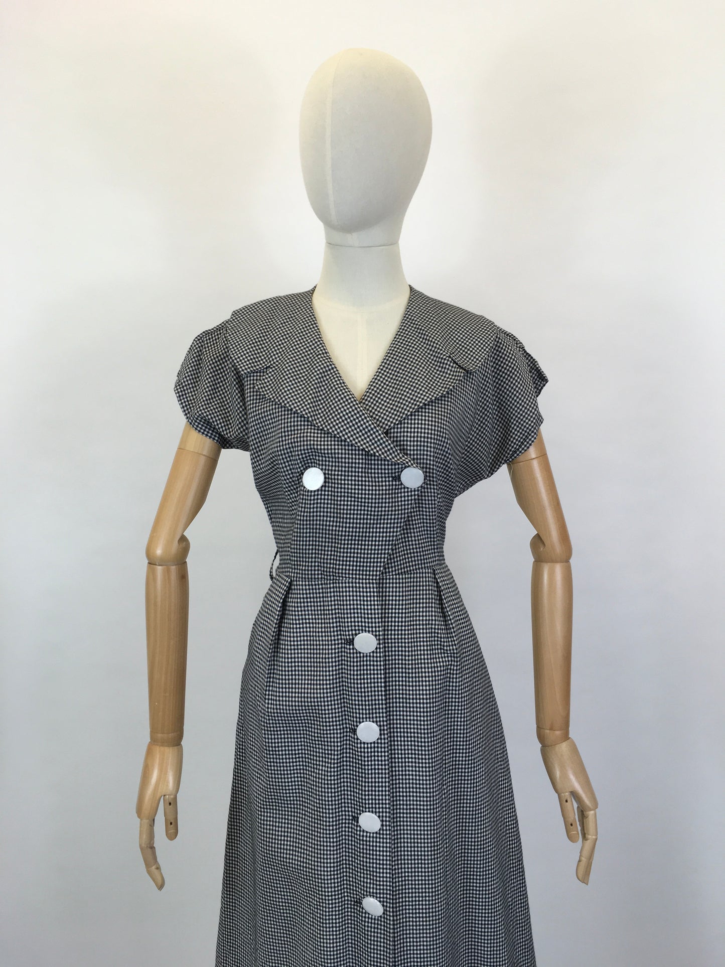 Original 1950’s Fabulous Cotton Day Dress - In A Black And White Gingham Check
