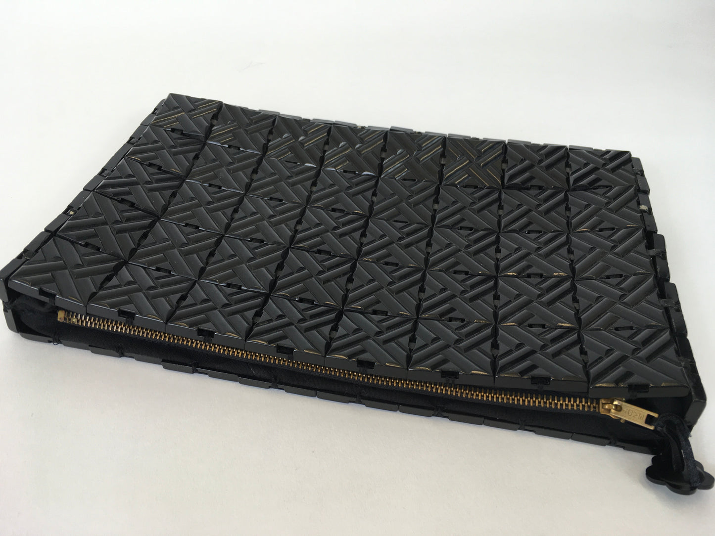 Original 1940’s Black Plastic Tiled Clutch Handbag - In An Almost Crosshatch Tilework