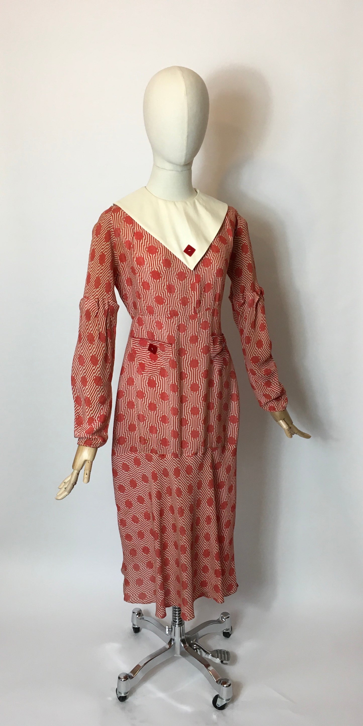 Original 1930’s Stunning Geometric Print Day Dress - Festival of Vintage Fashion Show Exclusive