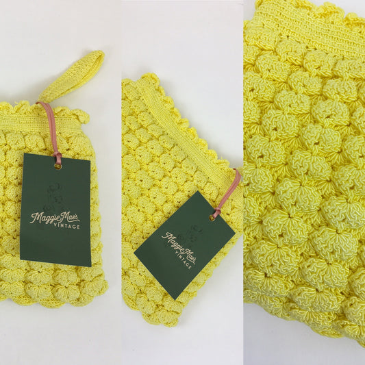 Original 1940s Popcorn Knitted Handbag - In a Glorious Sunshine Yellow