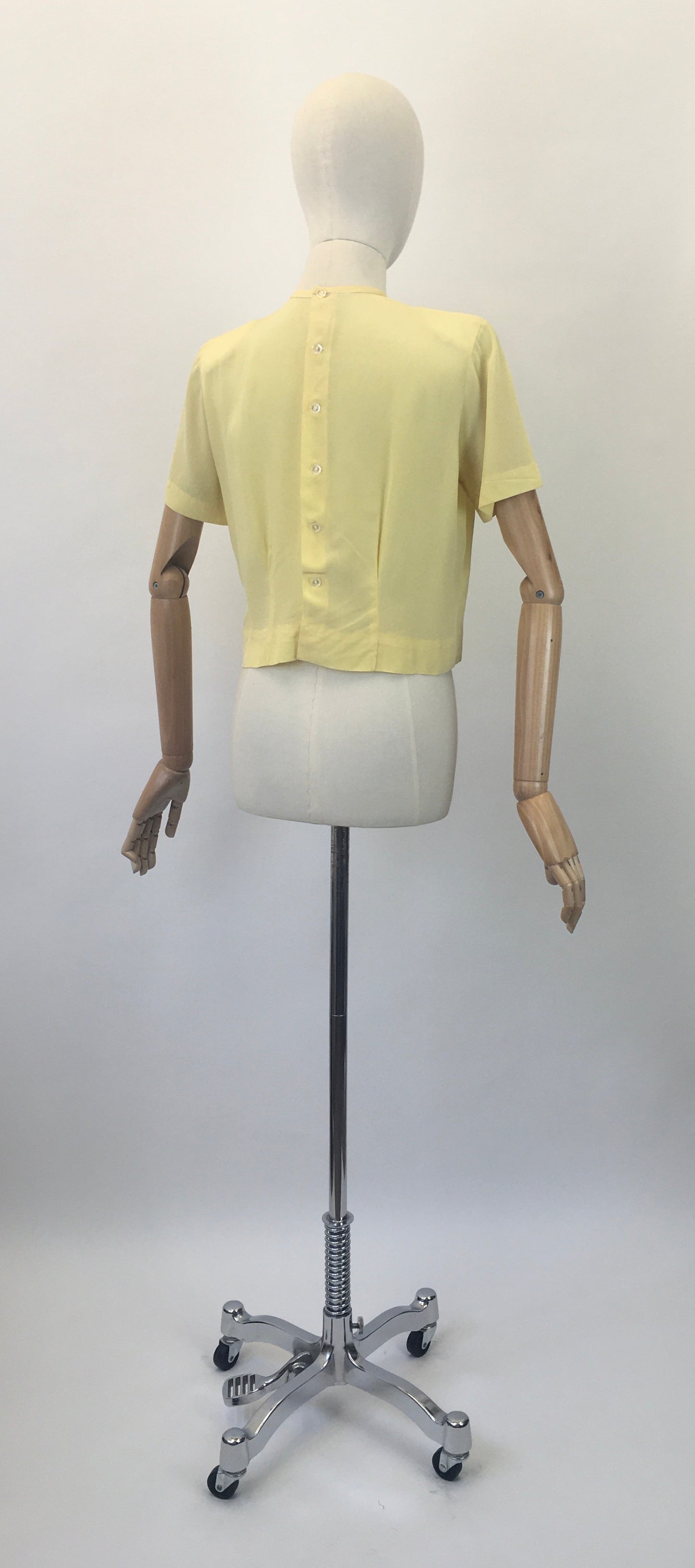 Original 1940's Darling Rayon Blouse With Lace Inlay - In Sunshine Yellow
