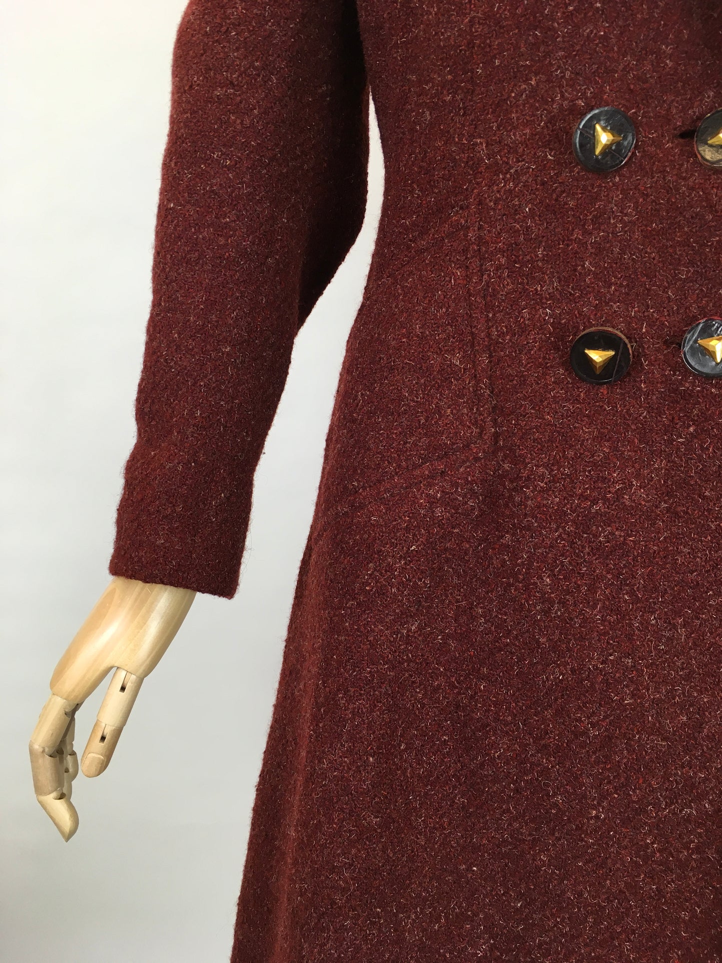 Original 1940’s STUNNING Deep Wine Woollen Coat - With An Impeccable 40’s Silhouette & Detailing