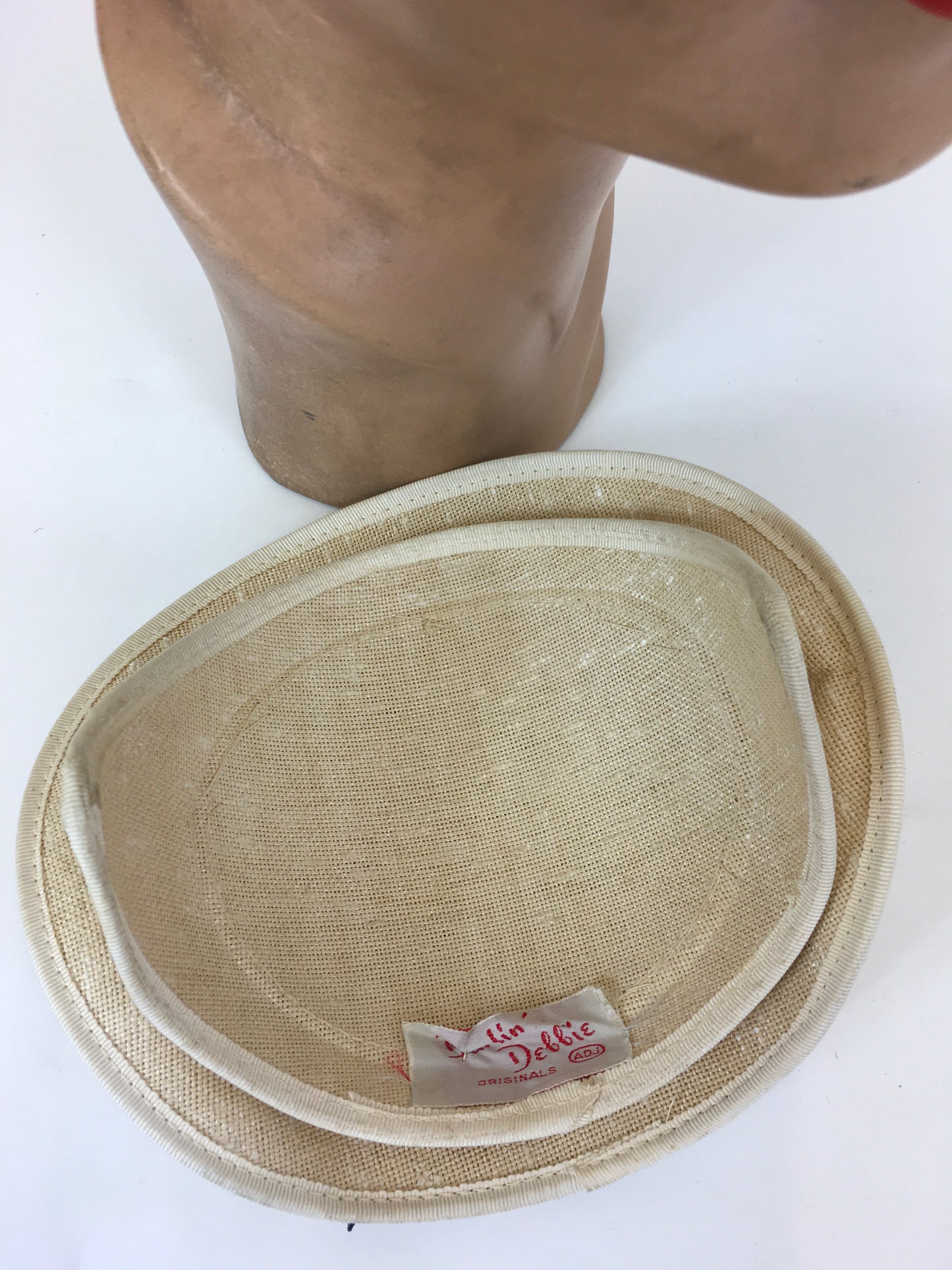 Original 1950’s Darling Natural Straw Headpiece - With Millinery Flora and Navy Velvet Bows