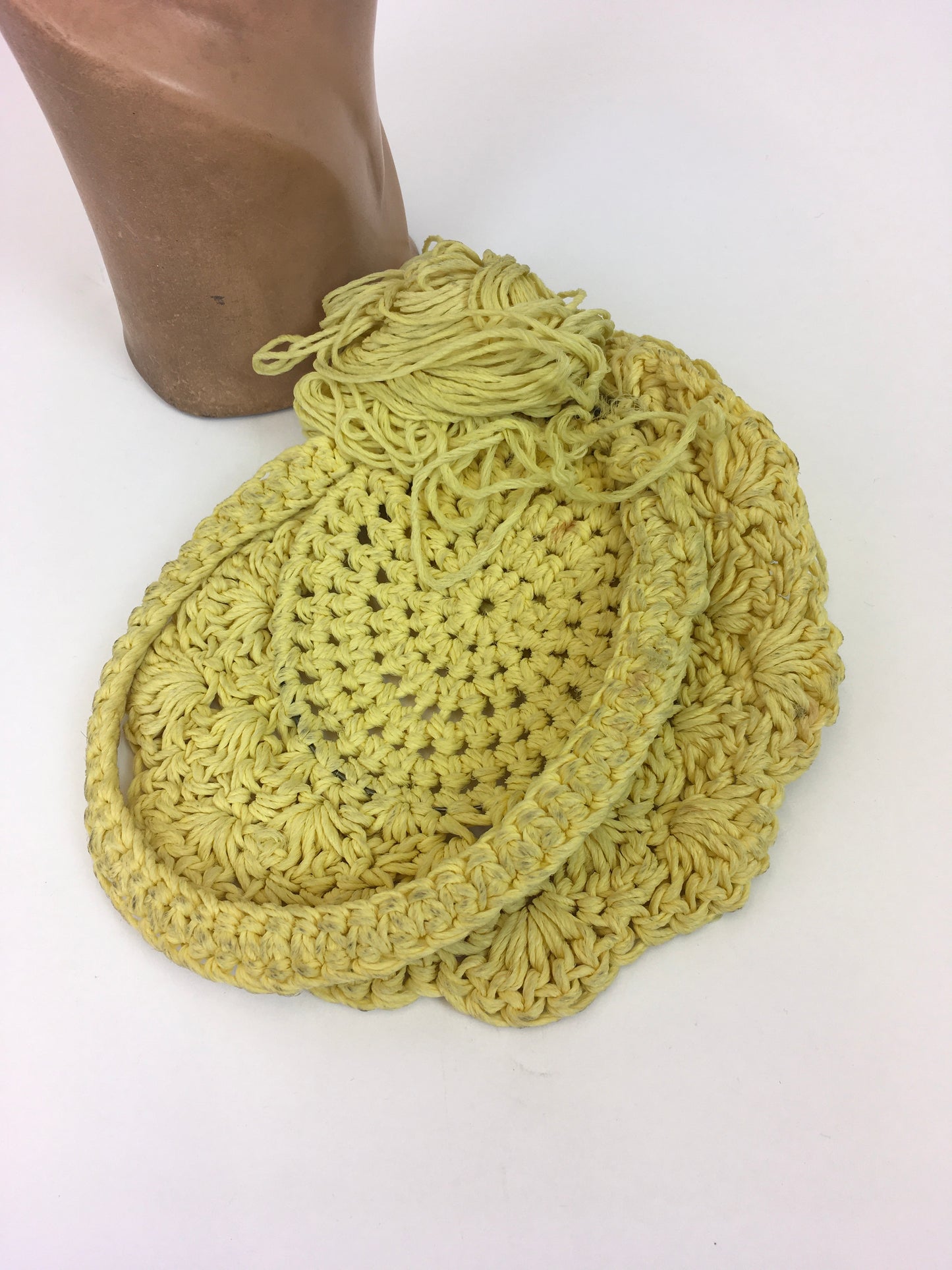 Original 1940’s Fabulous Popcorn Crochet Headpiece - In A Sunshine Yellow