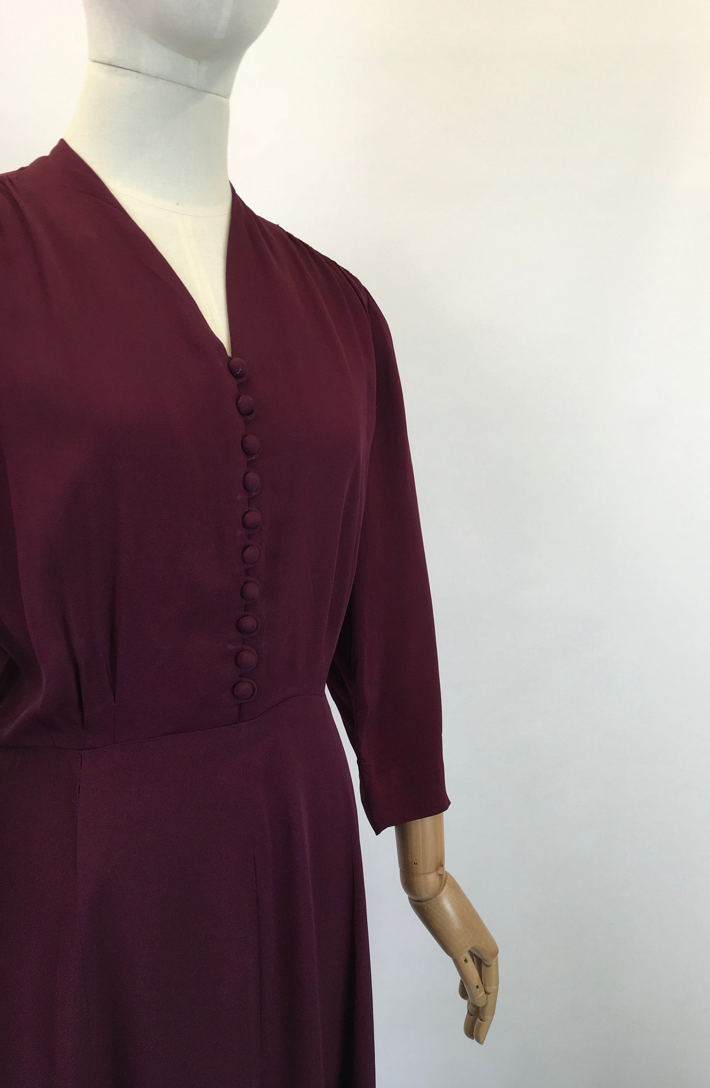 Original 1940's Divine Rayon Dress - In A Deep Red Wine
