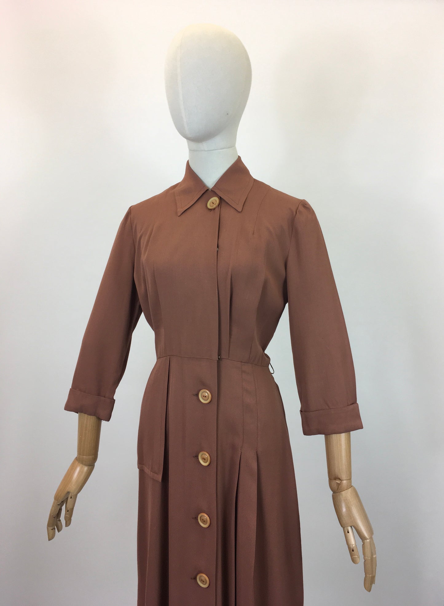 Original 1940's Darling Gaberdine Dress - In A Soft Chestnut Brown
