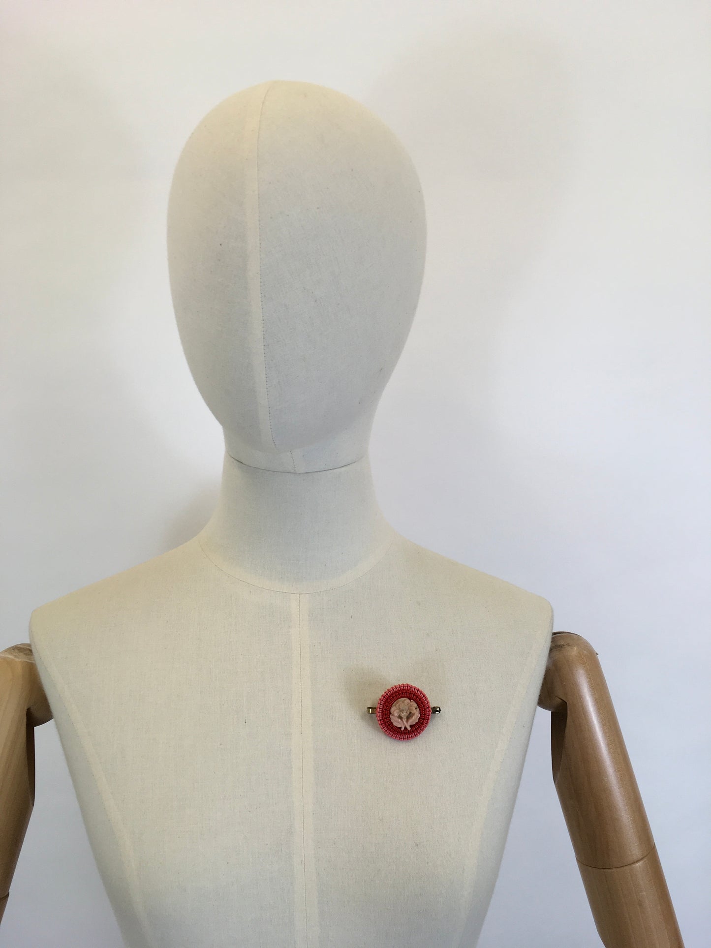 Original 1940’s Make Do And Mend Telephone Cord Brooch - In Powdered Pink and Lipstick Coral