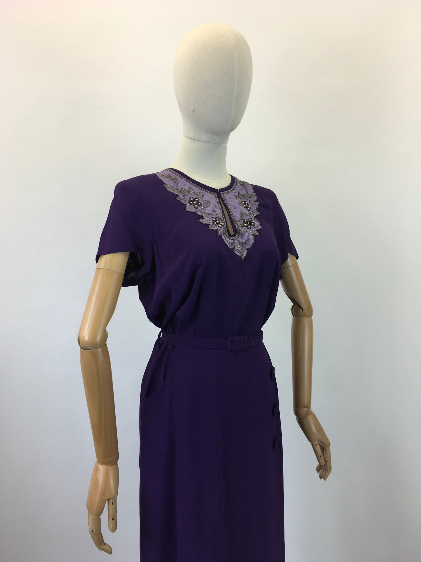 Original 1940's Amazing 3pc Set In Cadbury Purple - With Sensational Beadwork Detailing