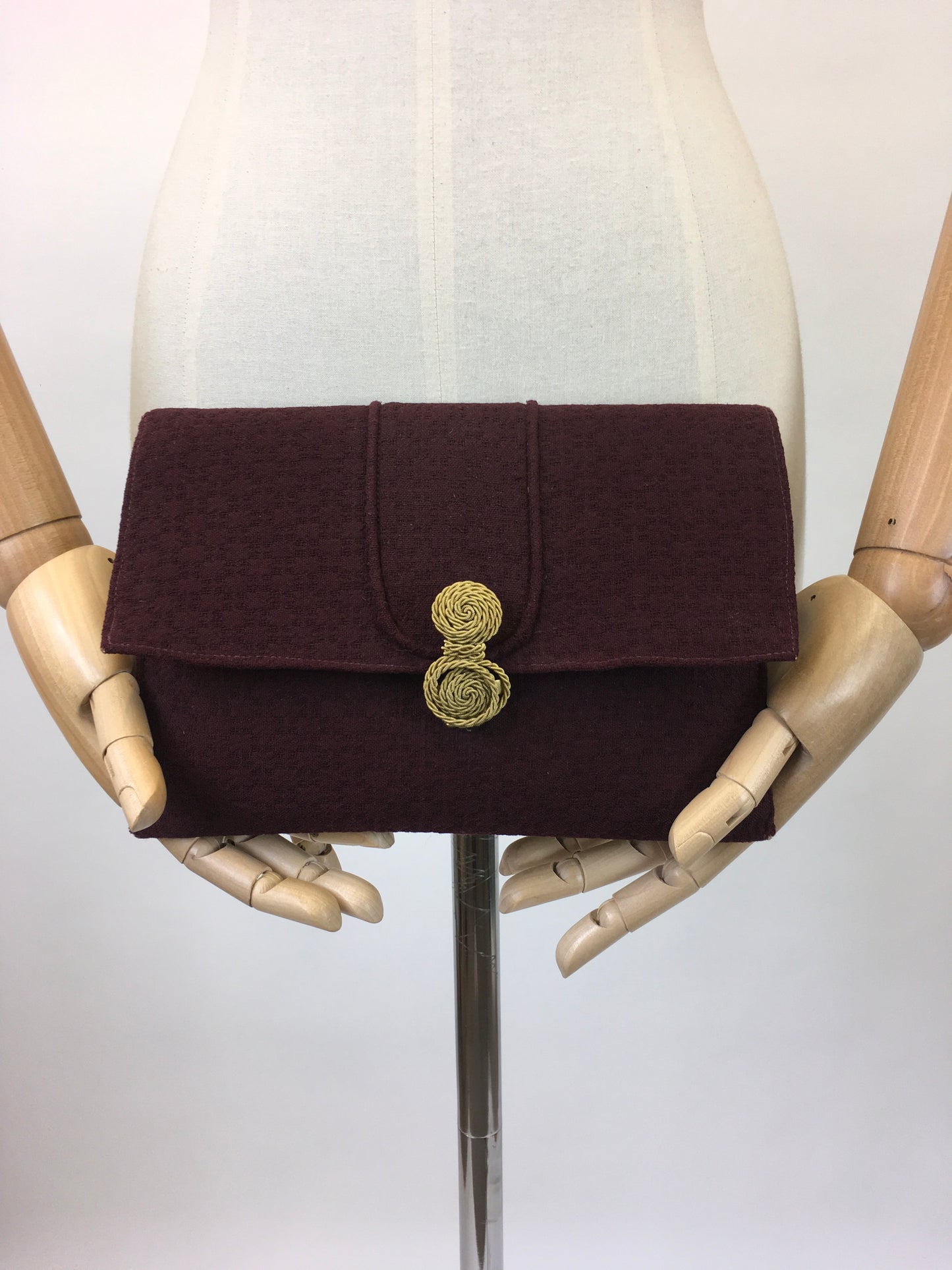 Original Darling 1930's Textured Crepe Clutch Bag - In A Deep Wine With Gold Clasp