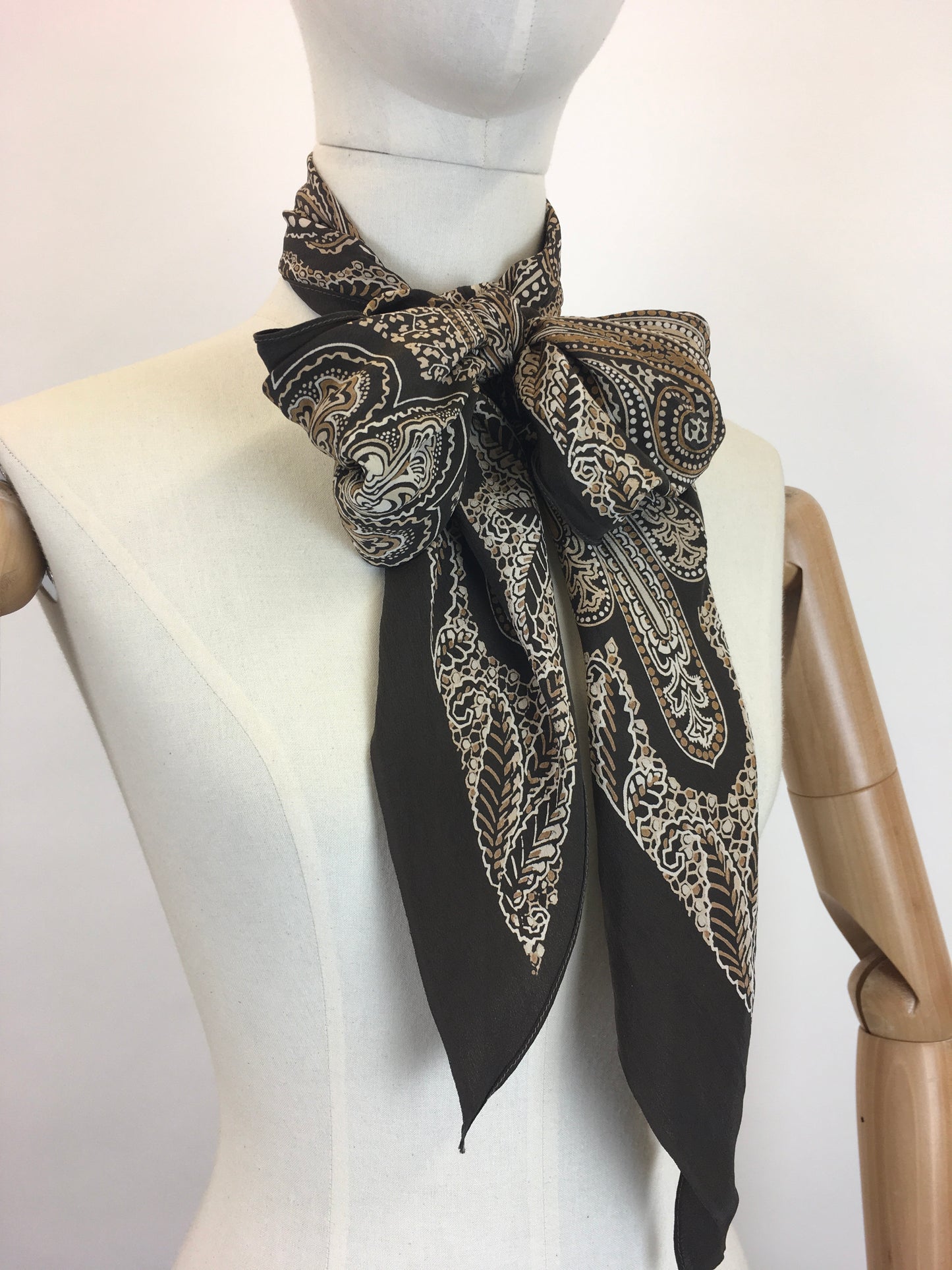 Original 1930’s Stunning Deco Pointed Scarf - In Warm Browns, Taupes and Mushrooms