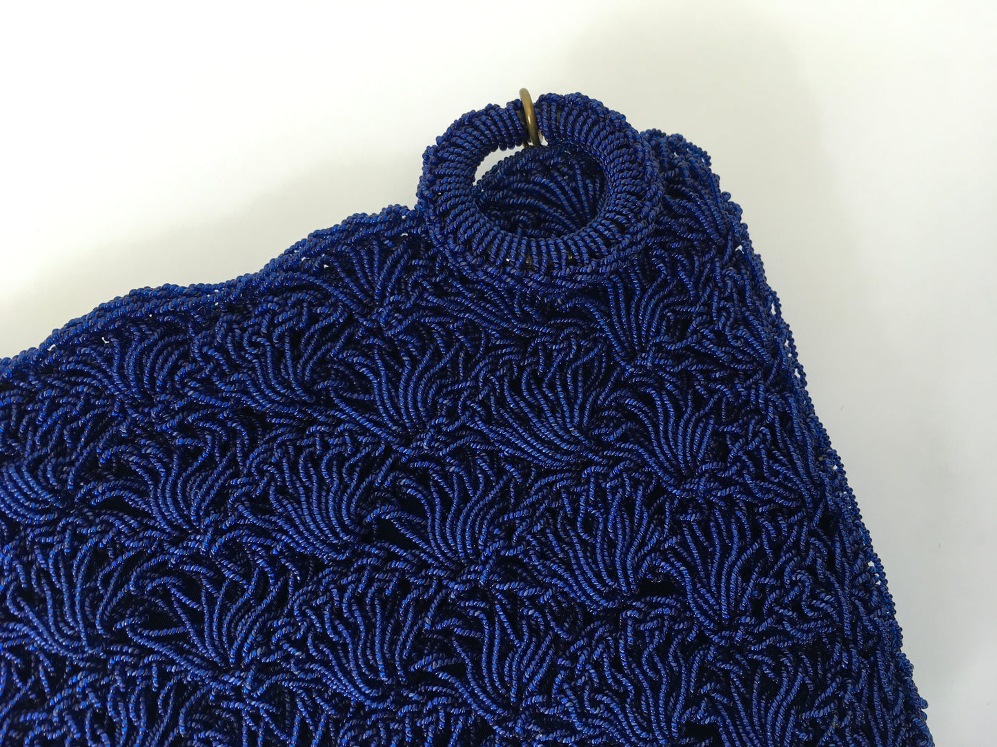 Original 1950’s Royal Blue Beaded Plastic Clutch - With Matching Circular Pull