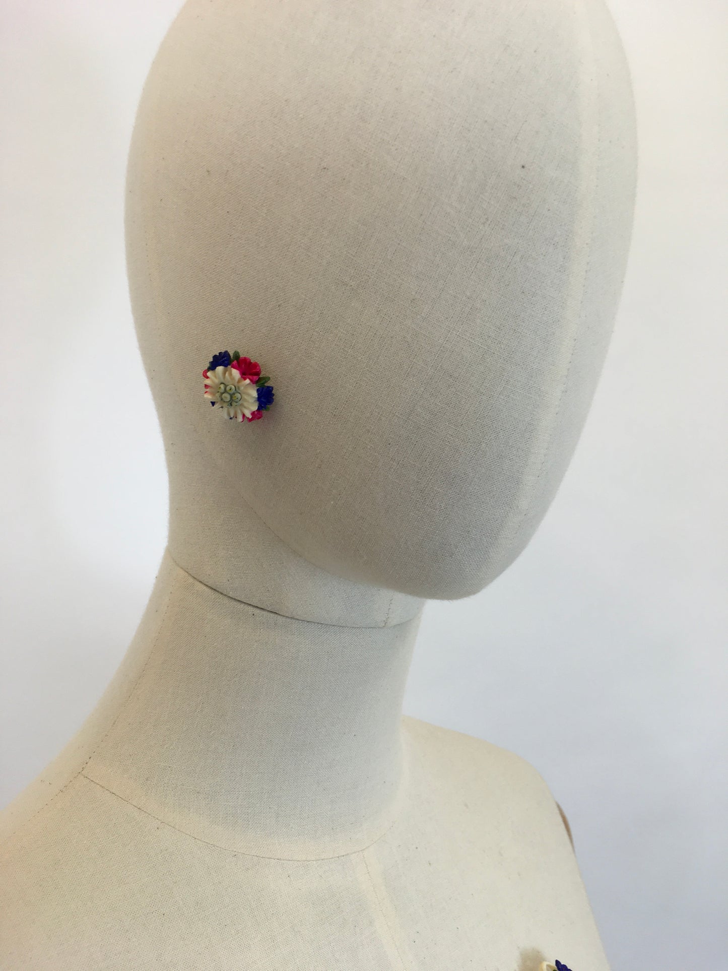 Original 1940s Earrings and Brooch Celluloid Set - With Beautifully Intricate Edelweiss Baskets and Sprawling Florals