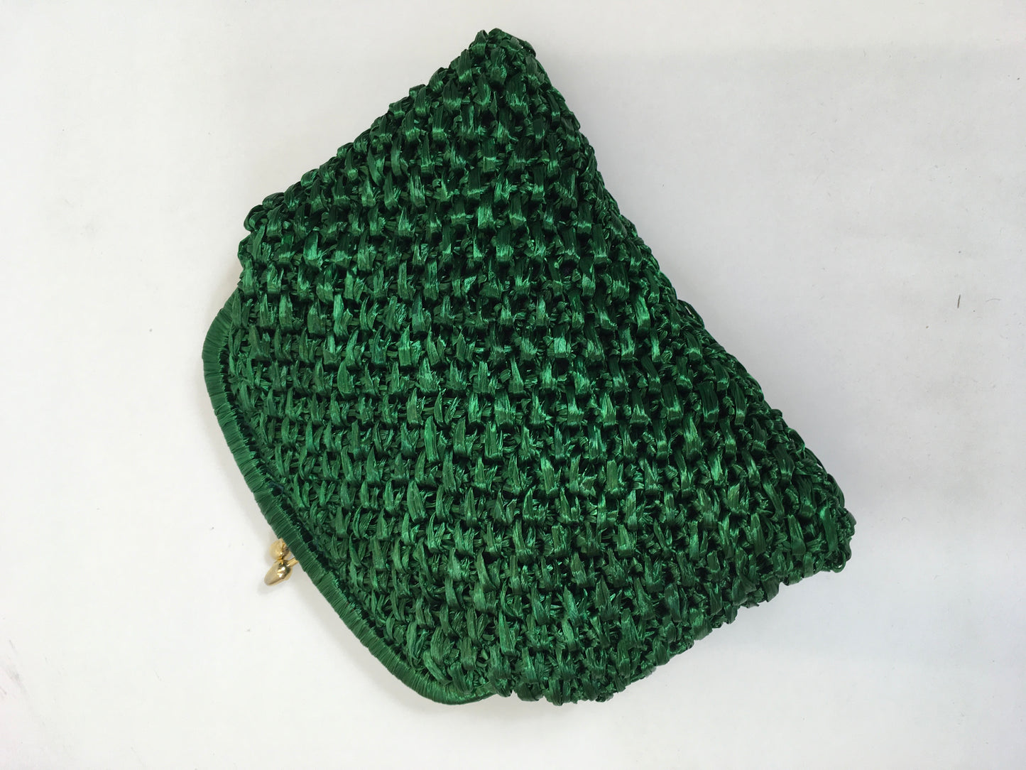 Original 1950's Fabulous Raffia Clutch Bag - In Forest Green with Gold Acorn Clasp
