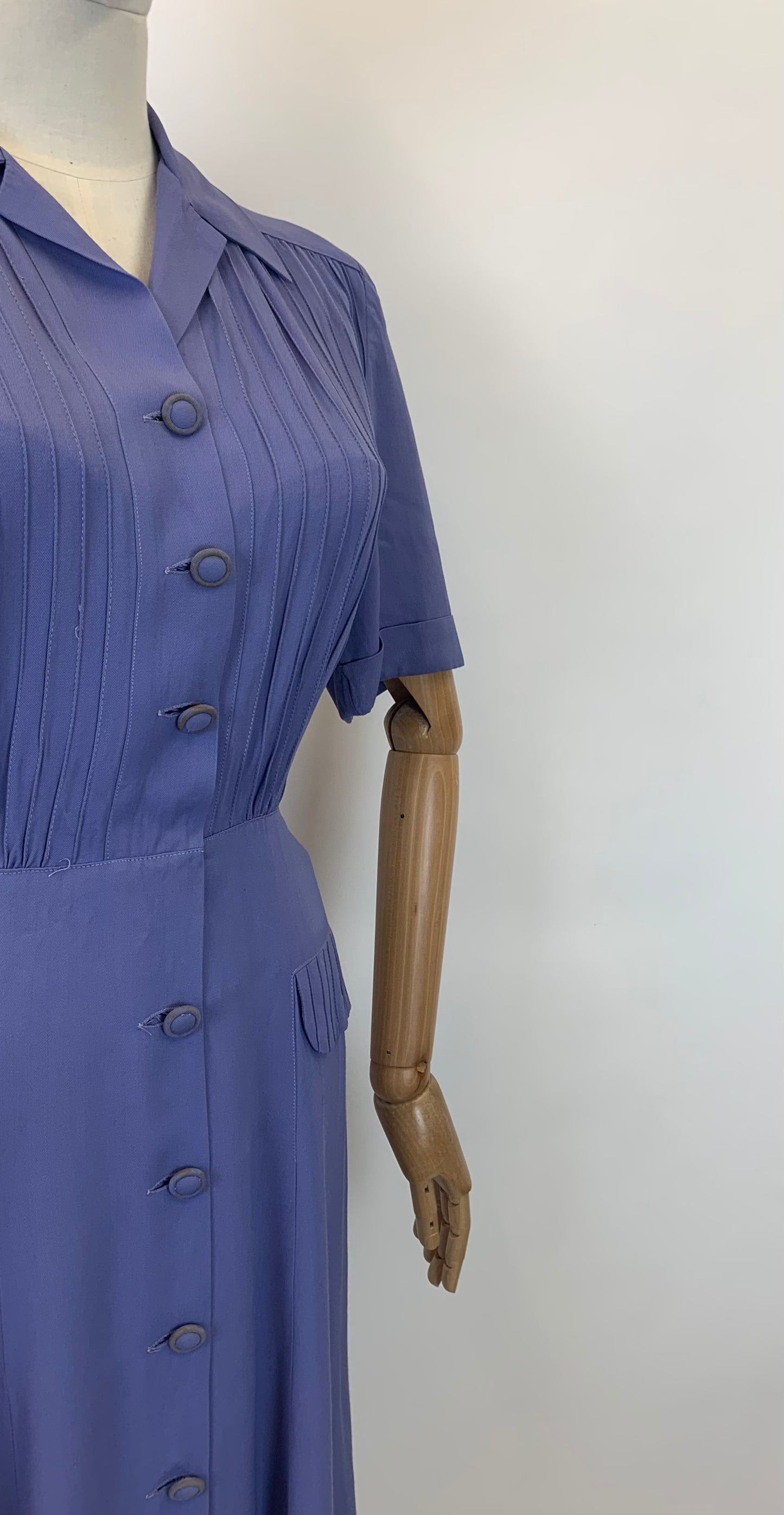 Original 1940's Darling Day Dress - With Delightful Pleatwork in Periwinkle