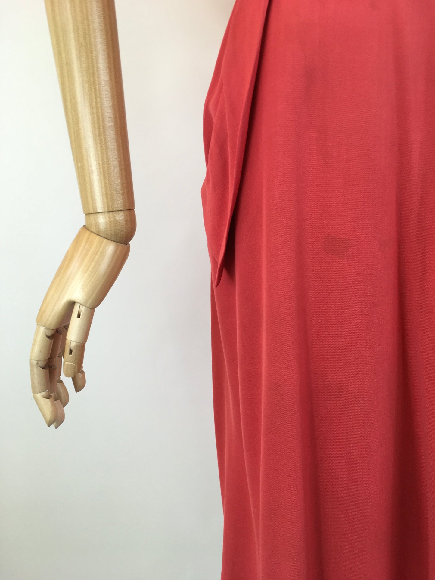 Original 1940’s Gaberdine Day Dress - In A Bright Lipstick Coral Colour