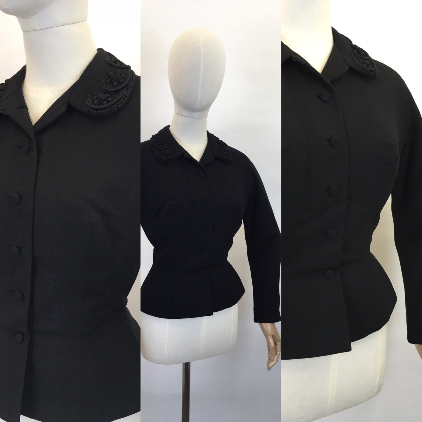 Original Late 1940’s early 1950’s ‘ Hattie Carnegie’ Black Jacket - Creating the Iconic New Look Silhouette