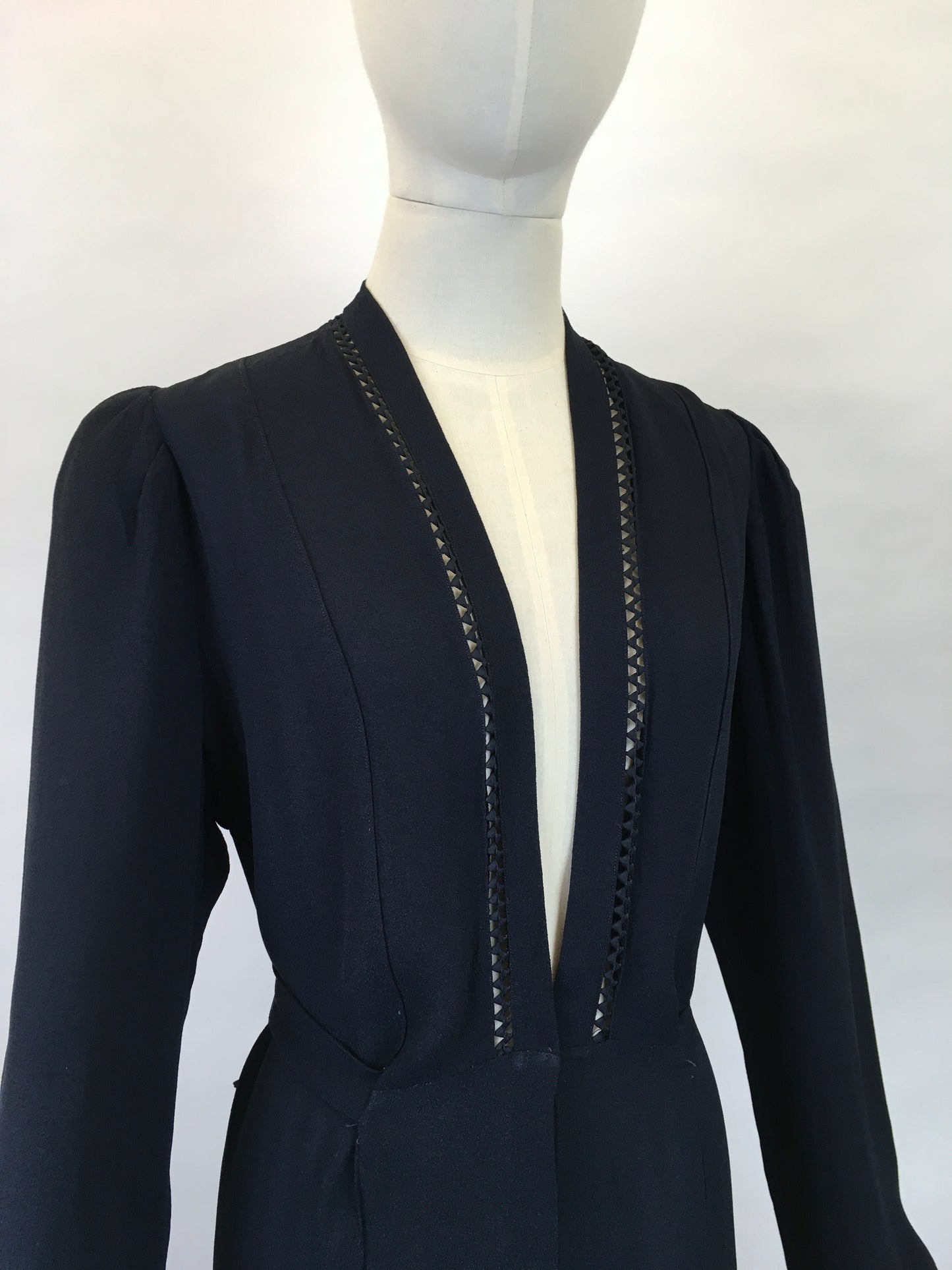 Original 1930s Lightweight Summer Coat - In a Lovely Navy Crepe
