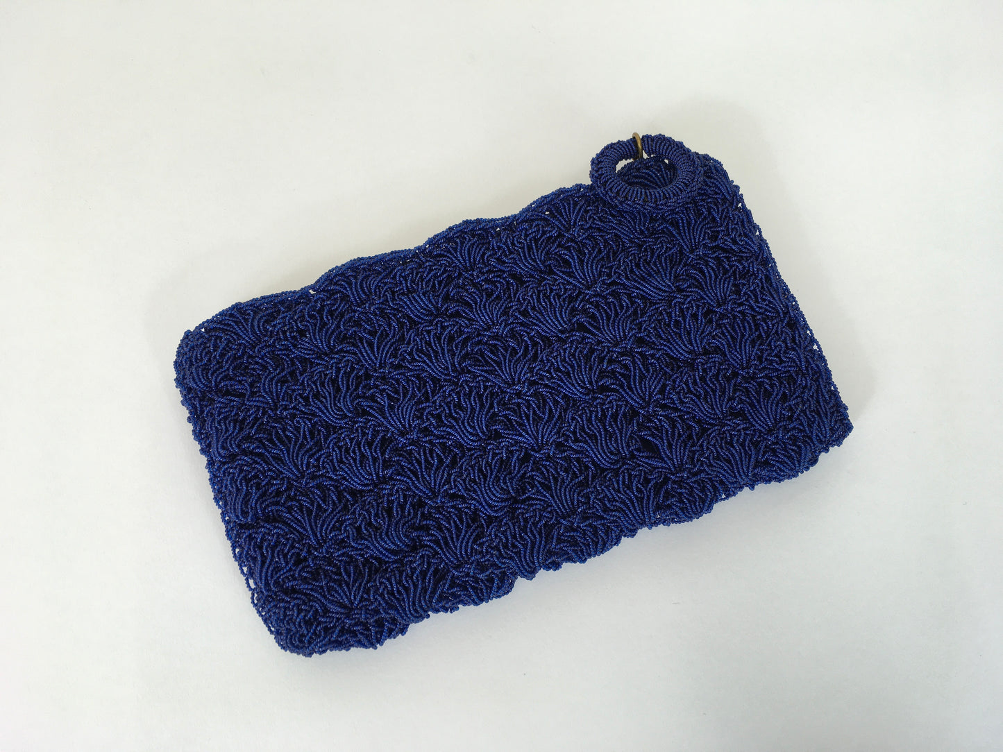 Original 1950’s Royal Blue Beaded Plastic Clutch - With Matching Circular Pull