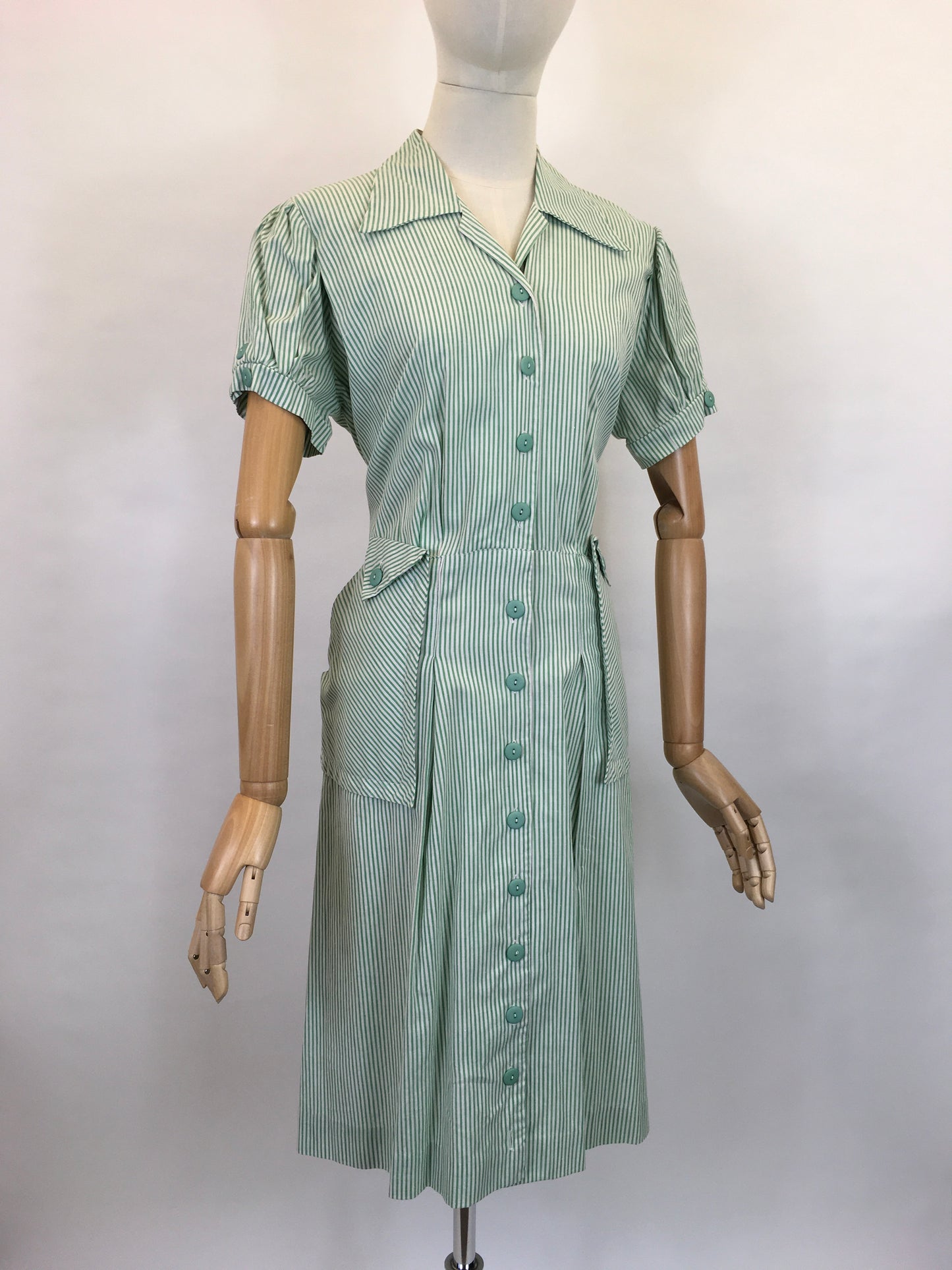 Original 1940’s Green & White Striped Dress - ‘ Joyce the Bright’ Patented Label