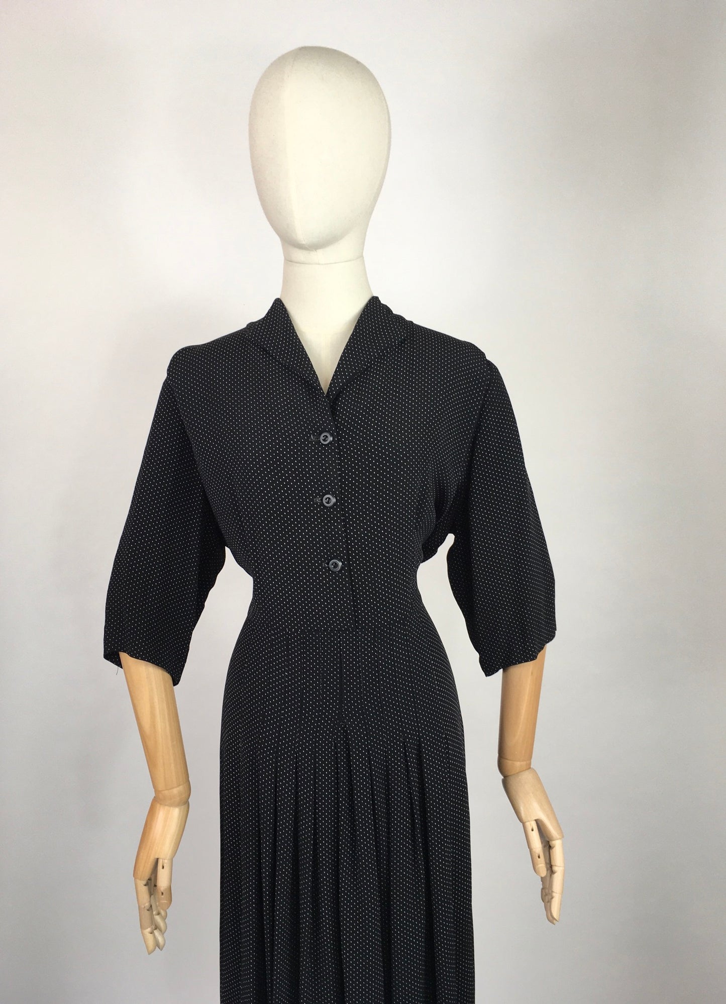 Original 1940’s VOLUP Day Dress - In a Beautifully Classic Black and White Polka Dot Cotton
