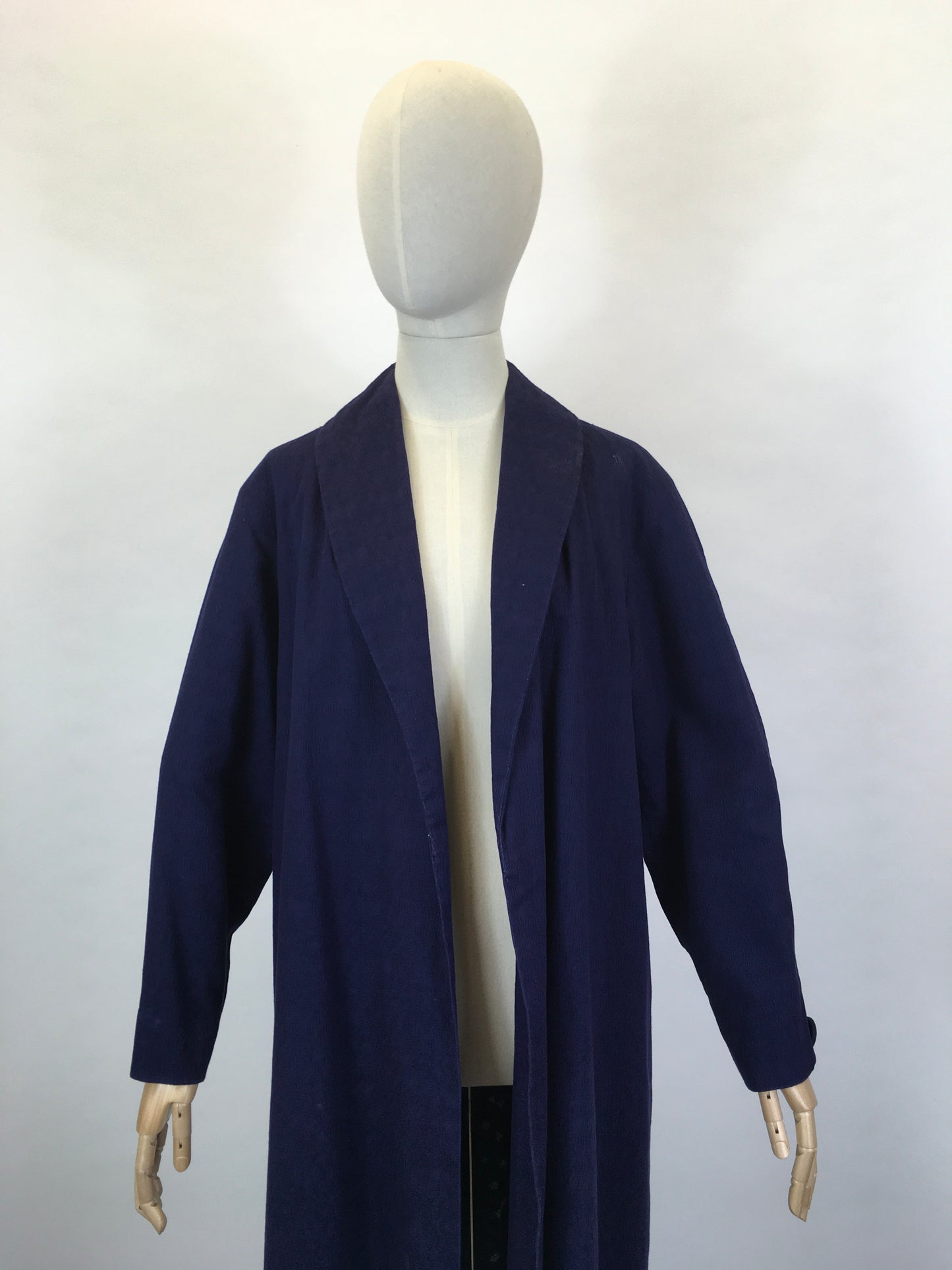 RESERVED Do NOT BUY  - Original 1950’s Edge to Edge Duster Coat - In a Midnight Blue Textured Cloth With Contrast Lining