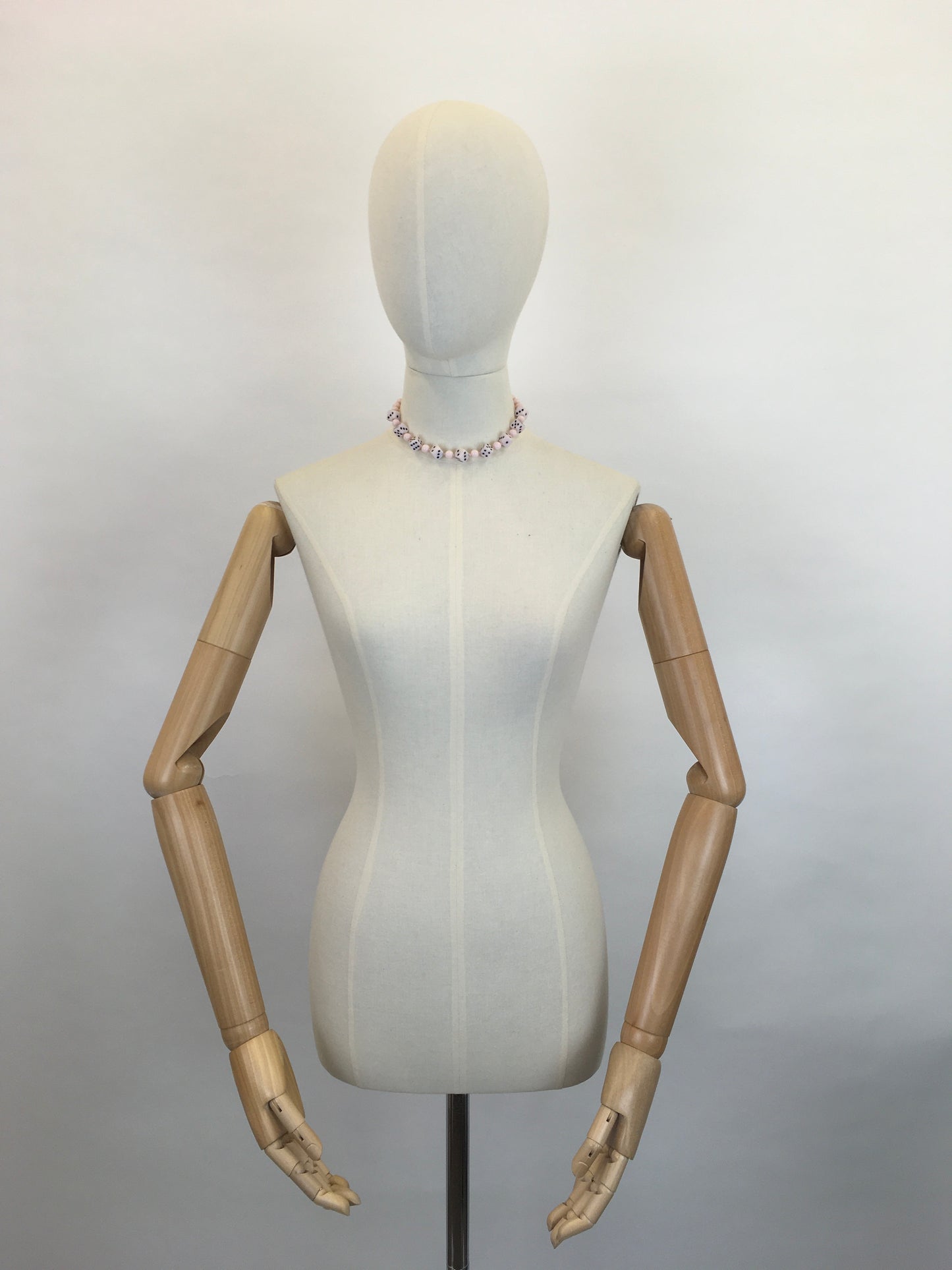 Original 1950s Pale Pink Novelty Dice Necklace - Made From Milk Bottle Glass