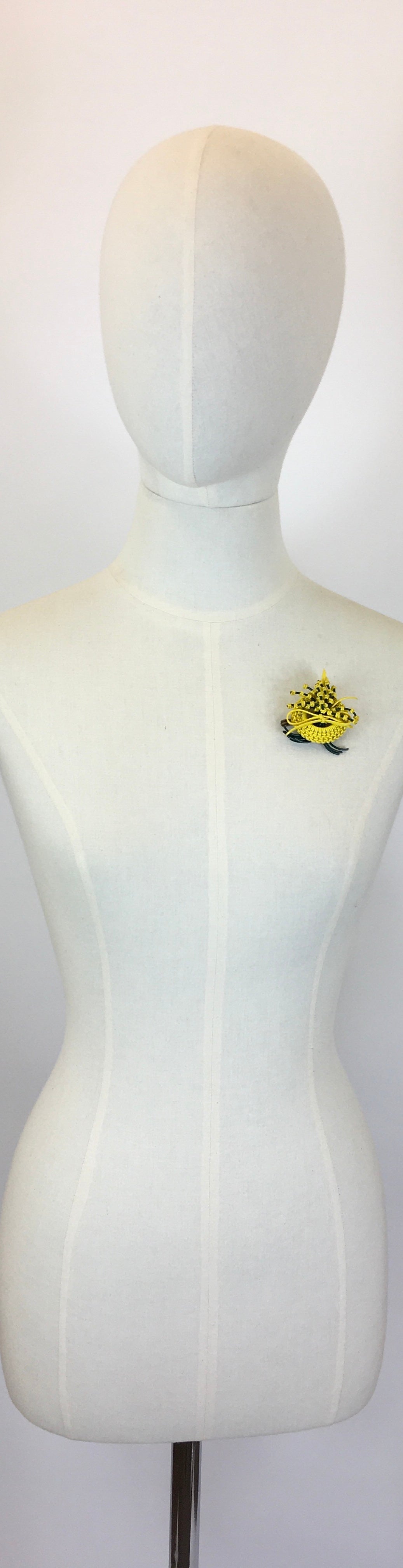 Original 1940's Large Wartime Make Do and Mend Telephone Wire Brooch - In Bottle Green & Sunflower Yellow