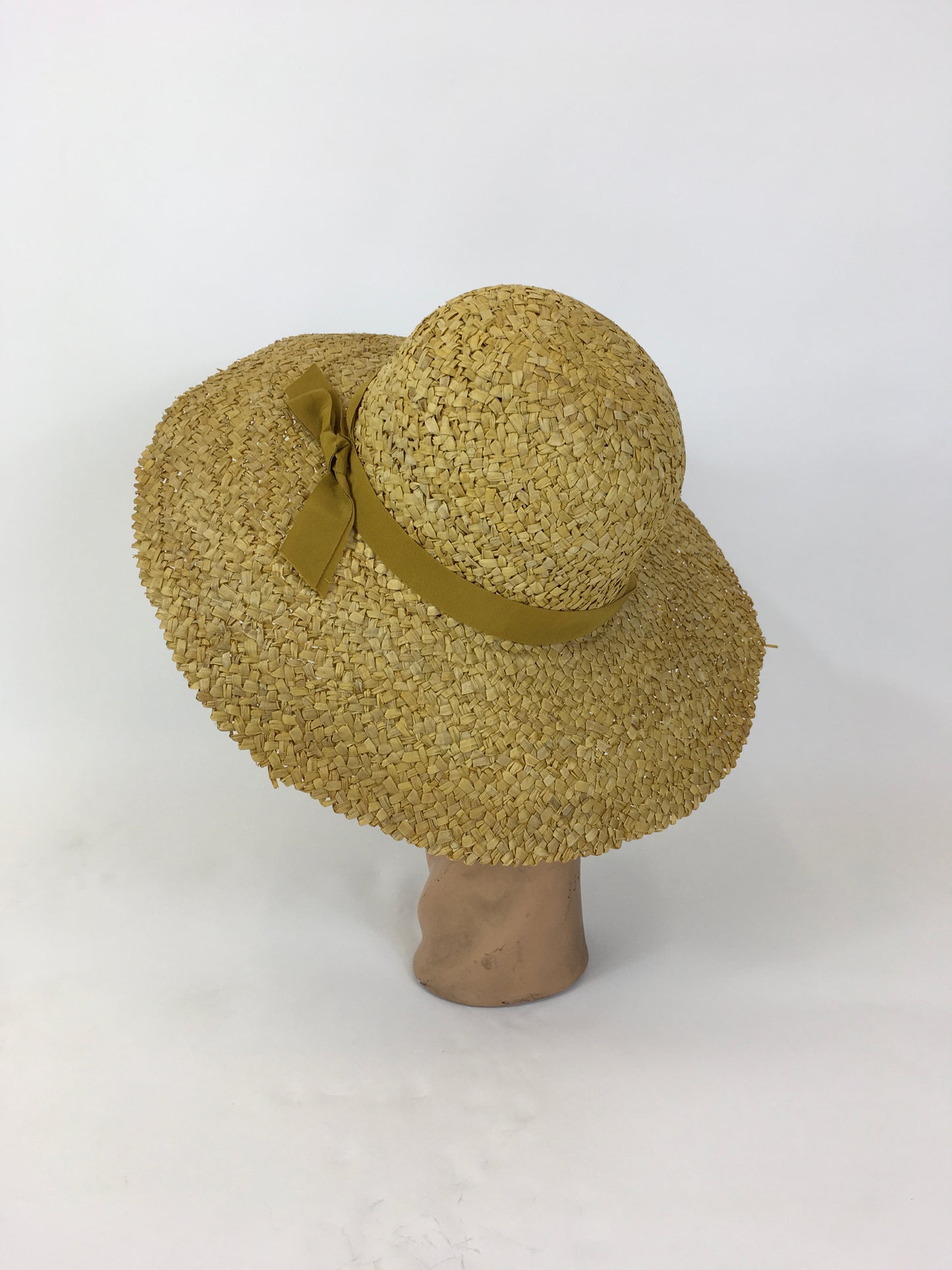 Original Early 1930’s Sensational Raffia Straw Hat - In Sunshine Yellow With Ribbon Trimming