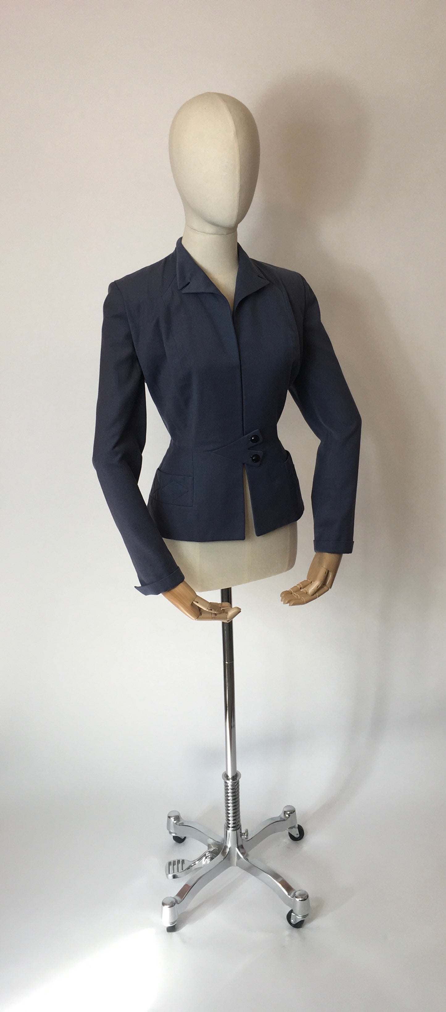 Original 1940’s Blue Jacket - With Stunning Diamond Detailing and Nipped In Waist