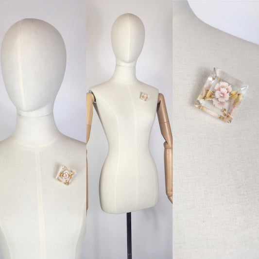 Original 1940’s / 1950’s Floral Lucite Brooch - In A Lovely Soft Pink & Muted Green
