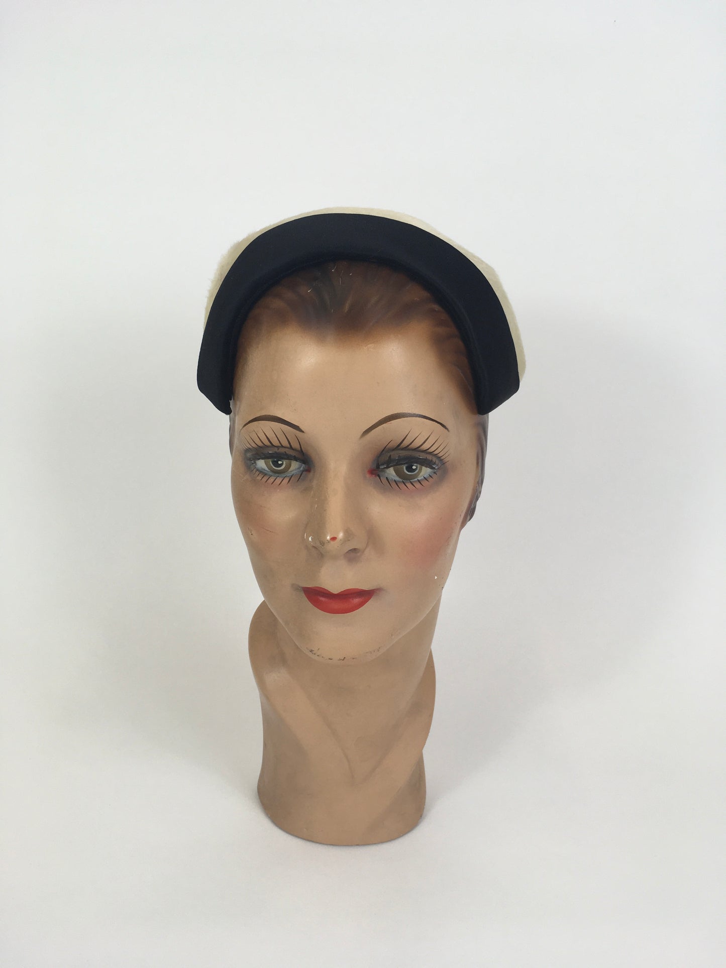Original 1950’s Darling Headpiece in Cream with Black Banding - ‘ Emme in New York ‘ Label