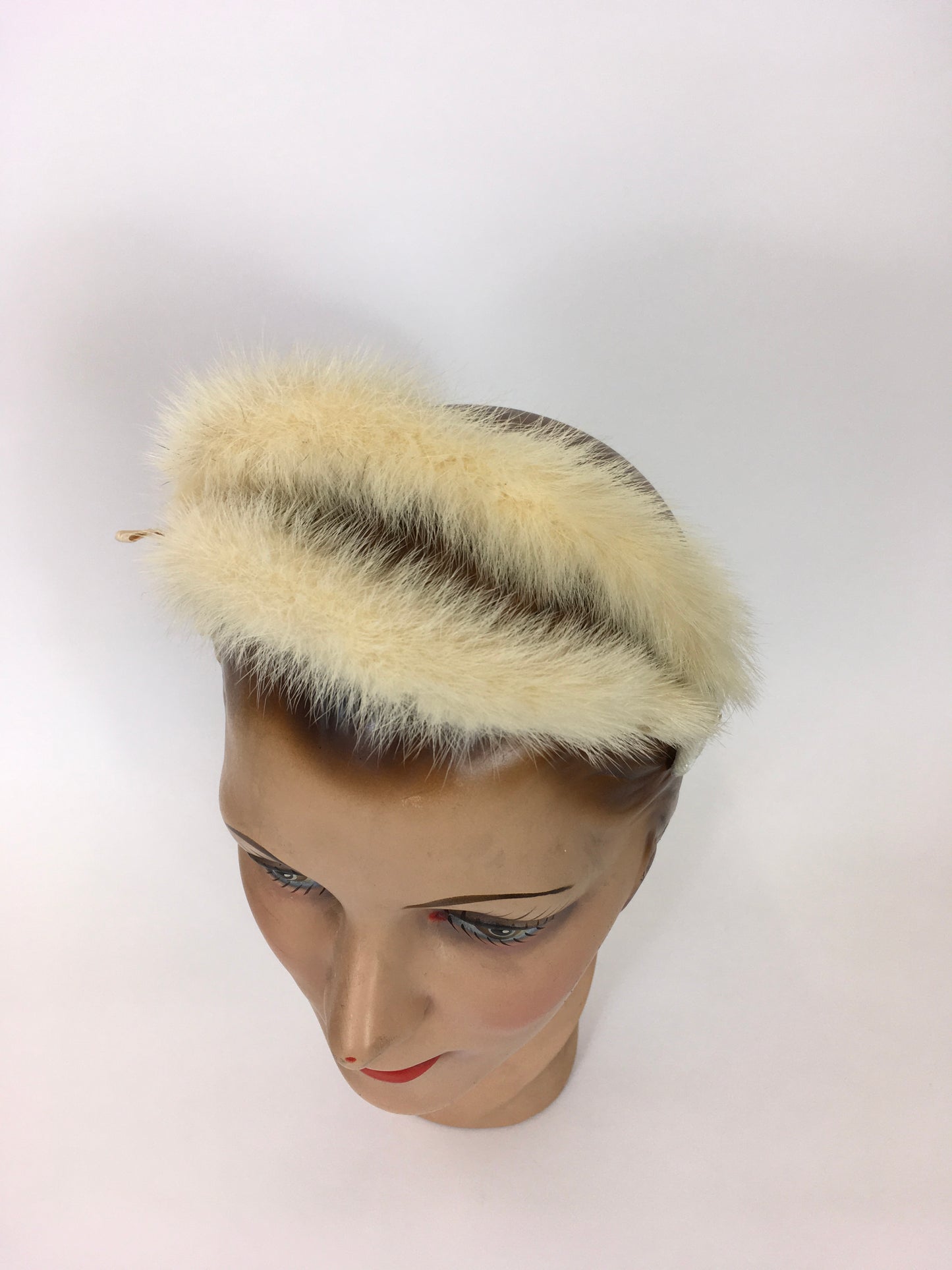 Original 1950’s Stunning Blonde Mink Headpiece - Covered In Cream Velvet