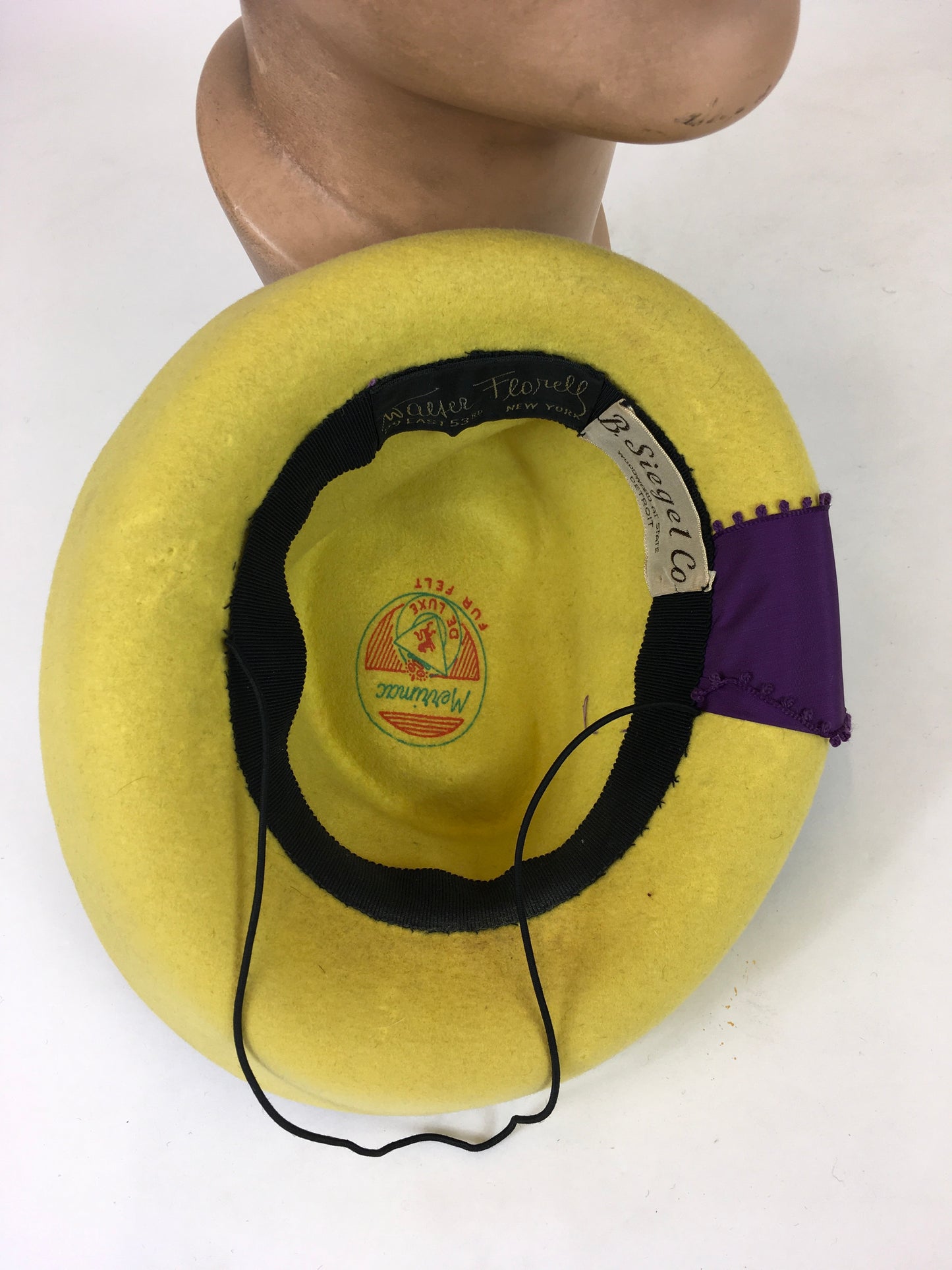 Original 1940's Sensational American Toy Tilt Hat - In Deep Yellow and Cadbury Purple