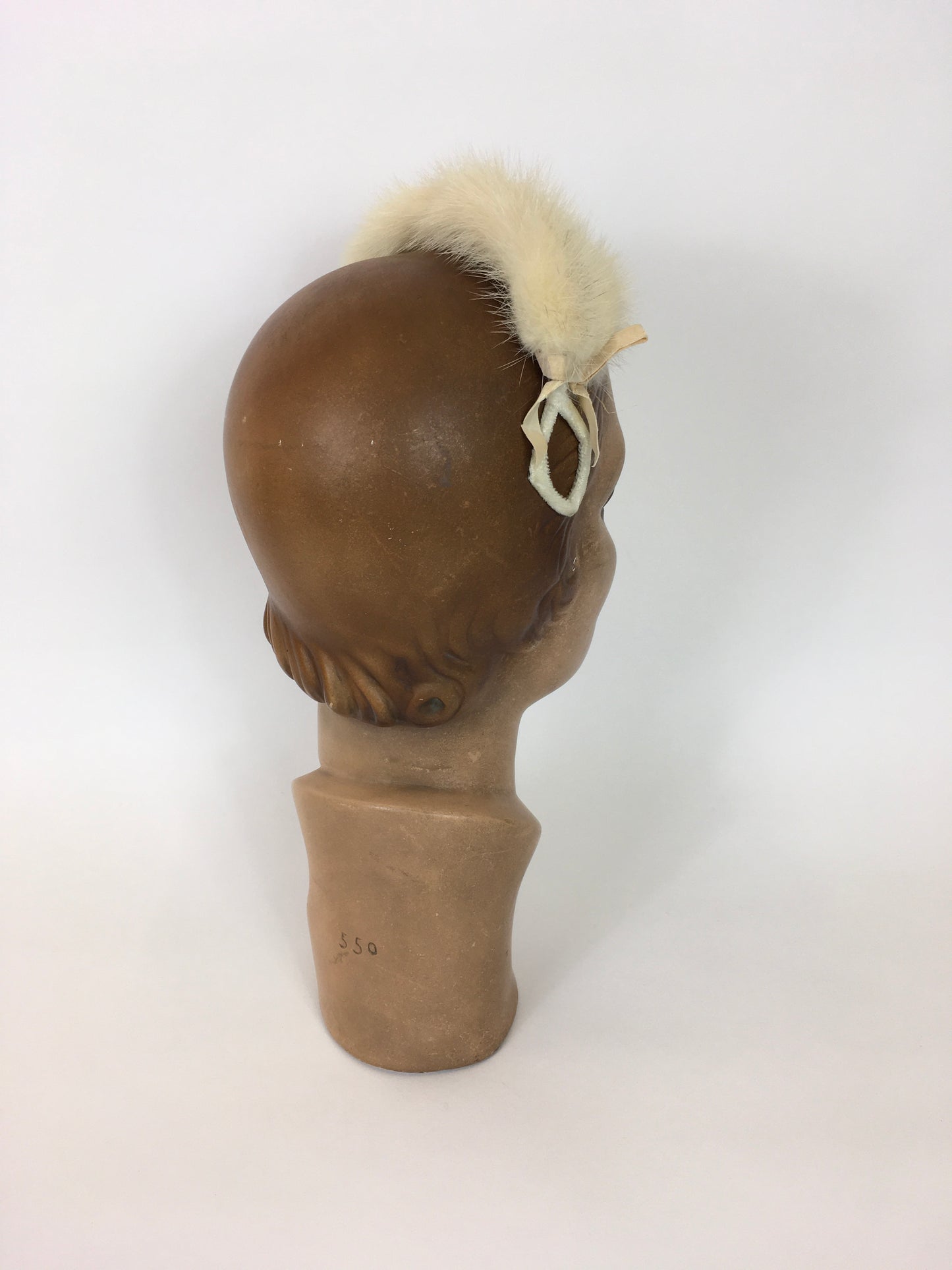 Original 1950’s Stunning Blonde Mink Headpiece - Covered In Cream Velvet