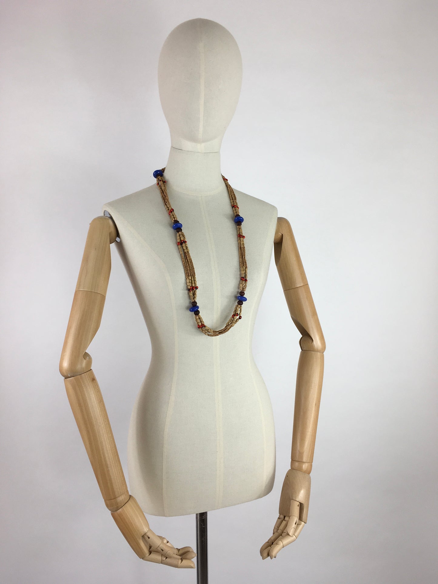 Original 1930s Multistrand Necklace - In Contrasting Wooden and Glass Beads